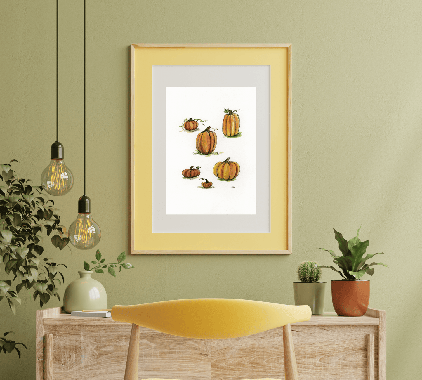 Pumpkins - Pen and Watercolor Archival Art Print