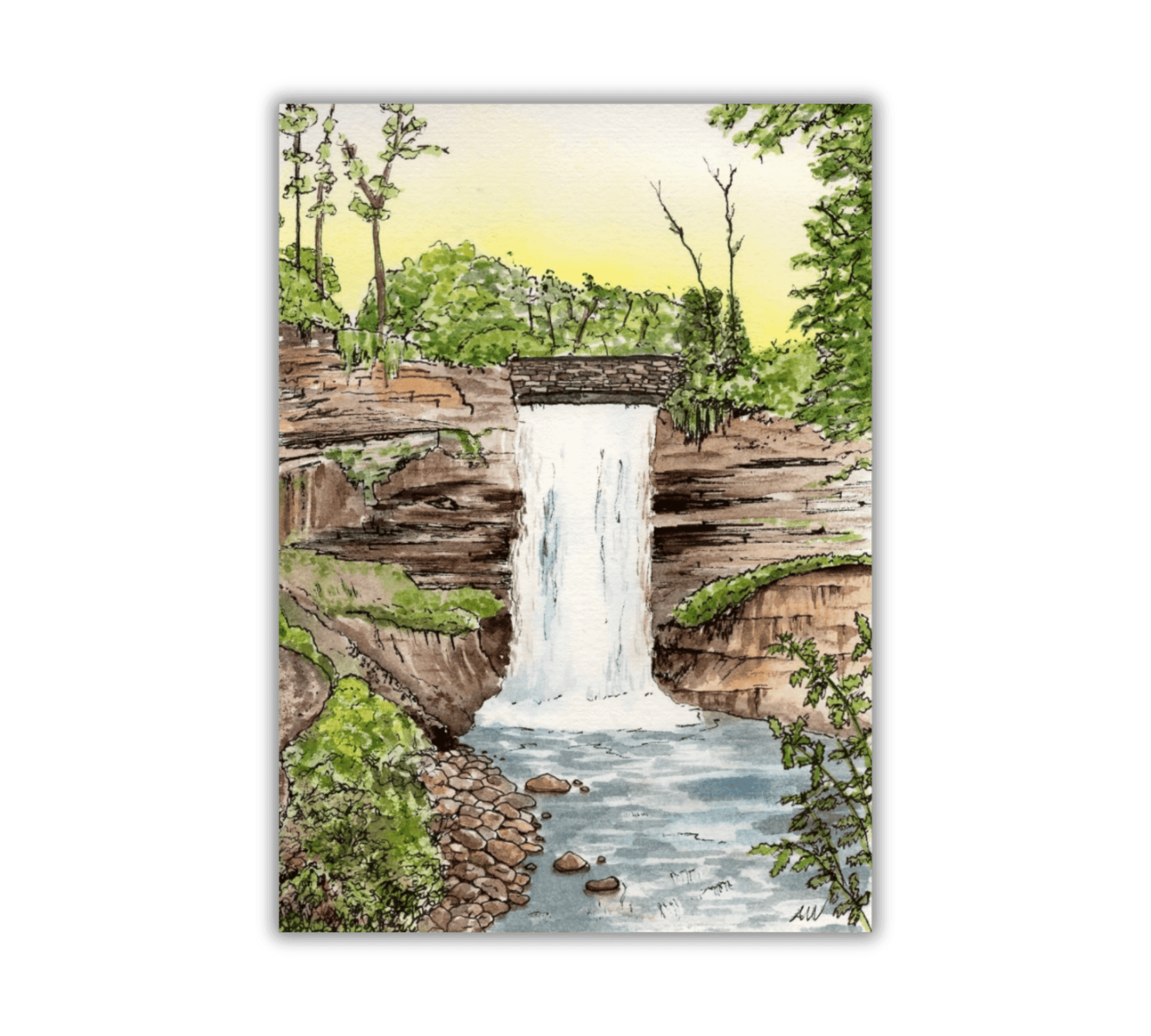 Minnehaha Falls in Minneapolis - Pen and Watercolor Art - Archival Quality Art Print - alyssawhetstoneart