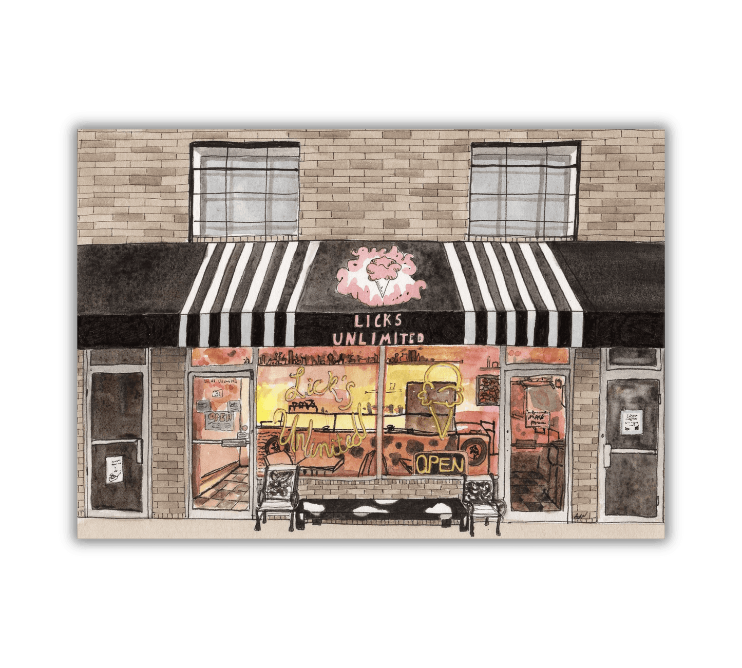 Excelsior Licks Unlimited - Pen and Watercolor Art - Archival Quality Art Print