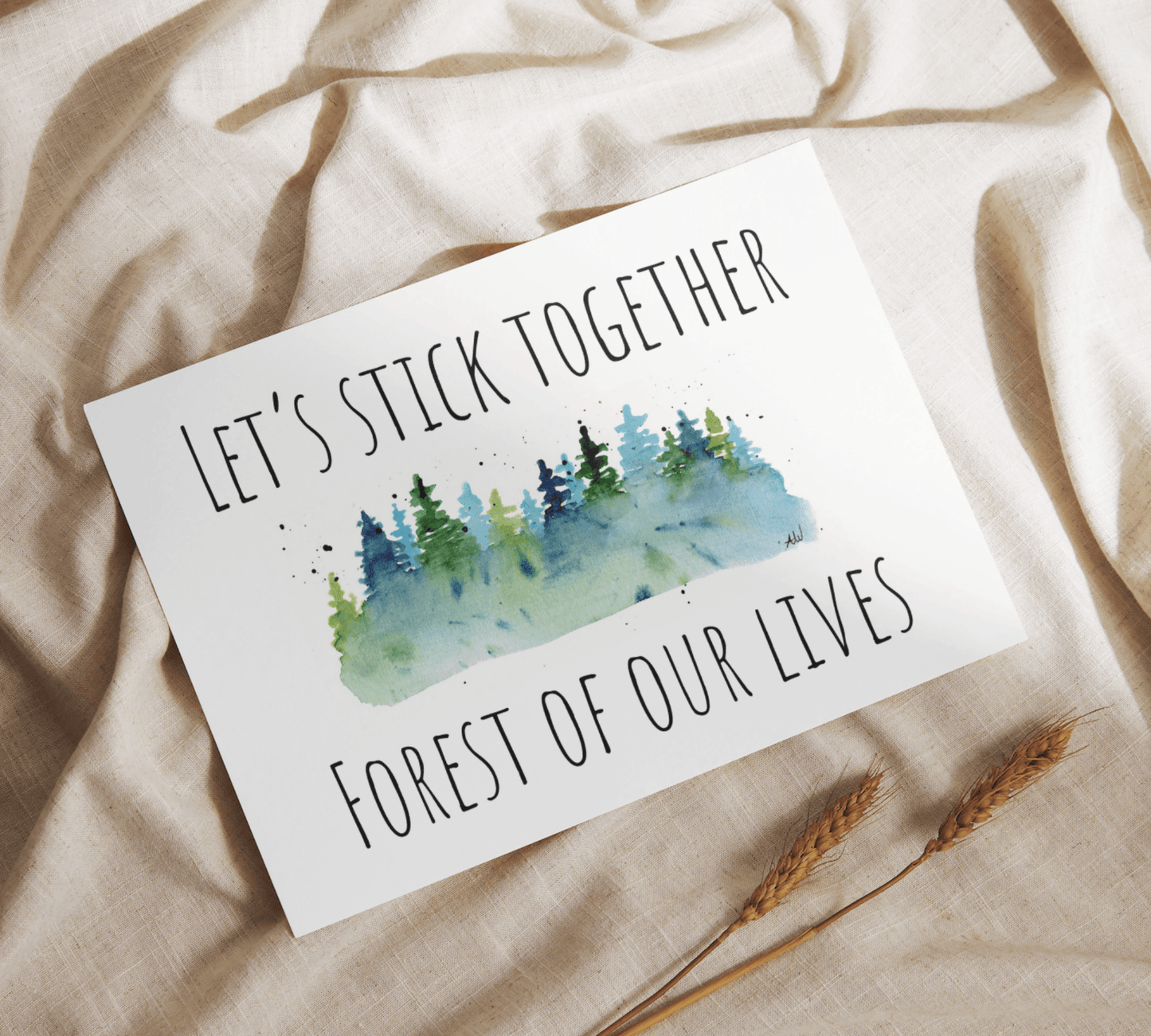 Let's Stick Together Watercolor Greeting Card