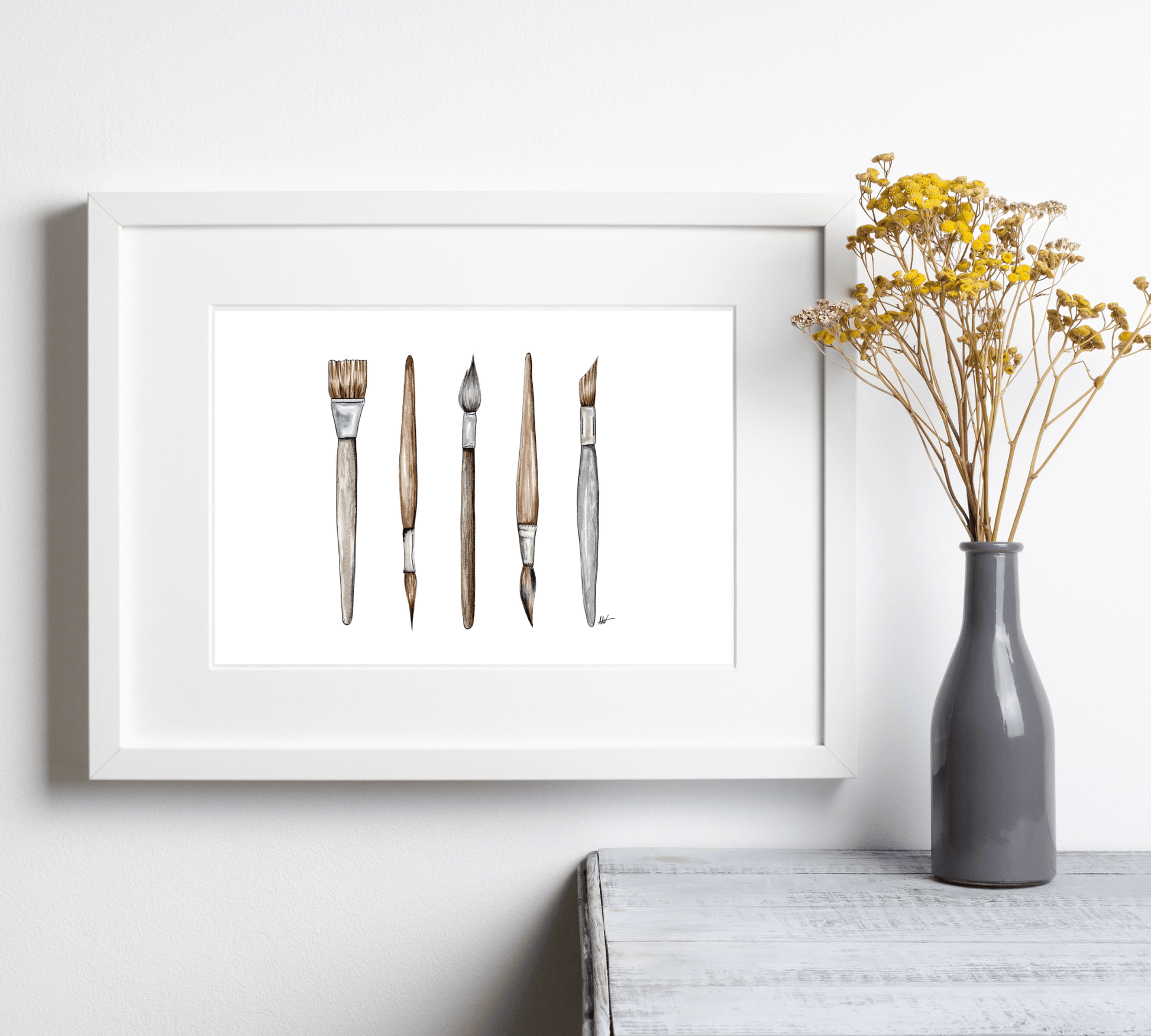 Paint Brushes Illustration - Pen and Watercolor Art - Archival Quality Art Print - alyssawhetstoneart