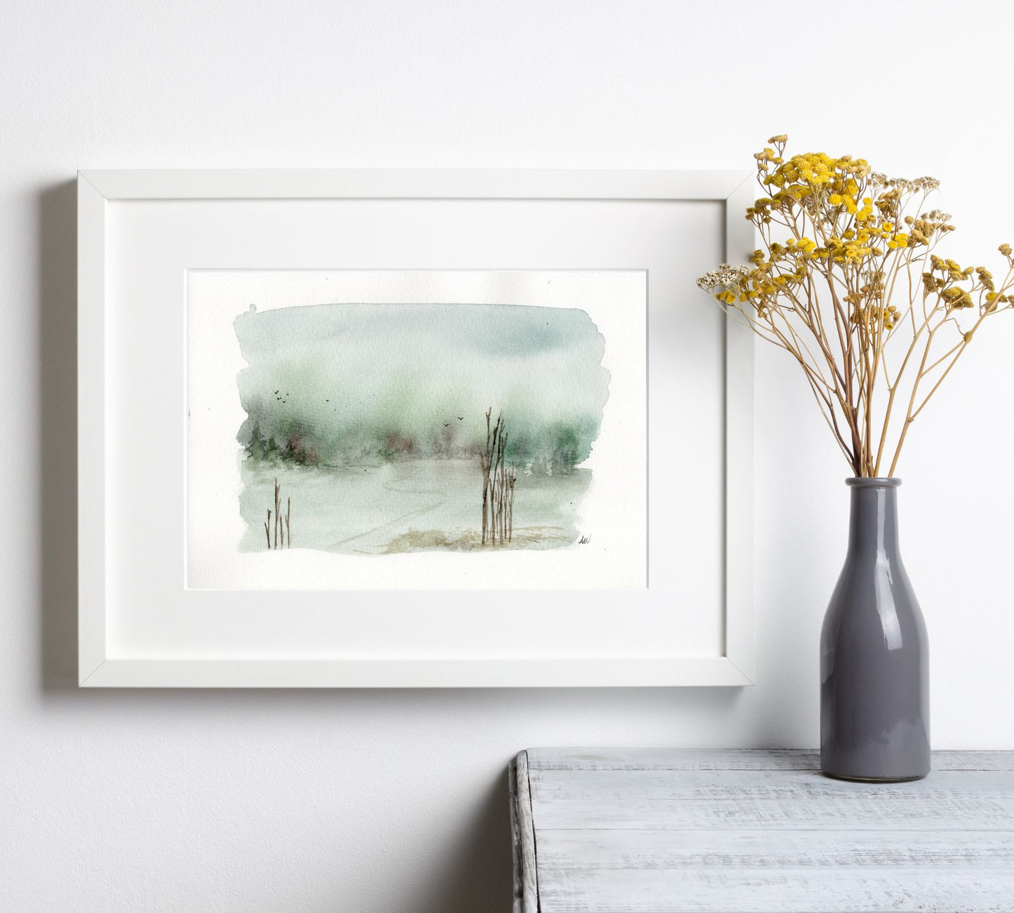 Misty Field - Pen and Watercolor Archival Art Print - alyssawhetstoneart