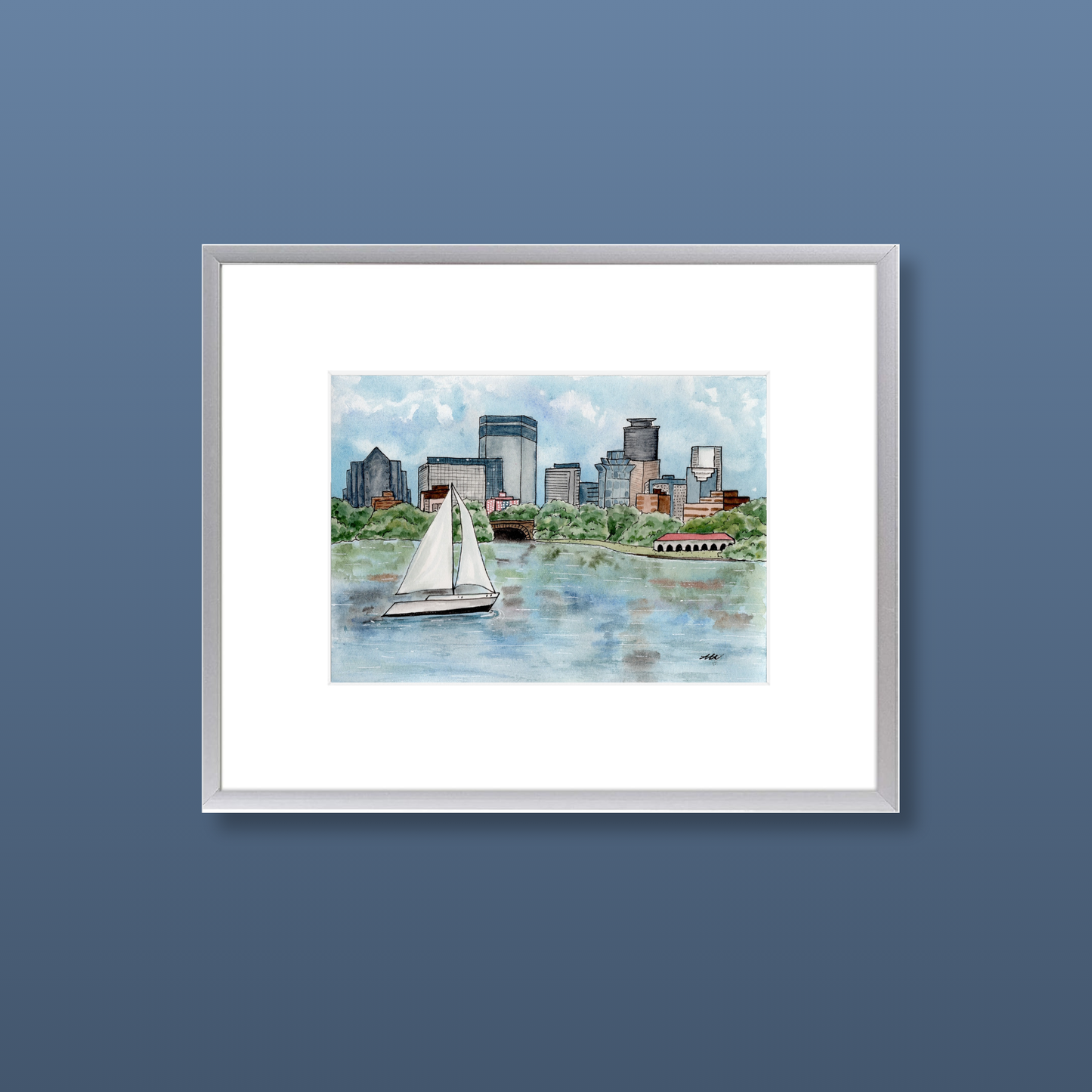 Lake Bde Maka Ska - Framed Original Watercolor Painting