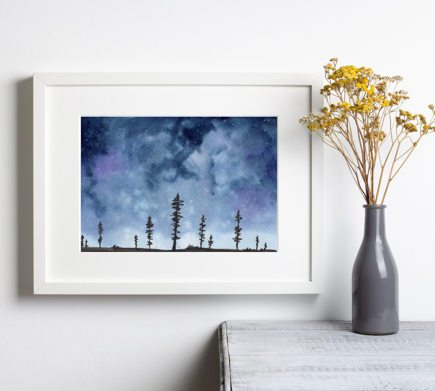 Stormy Night Sky - Pen and Watercolor Archival Art Print - alyssawhetstoneart