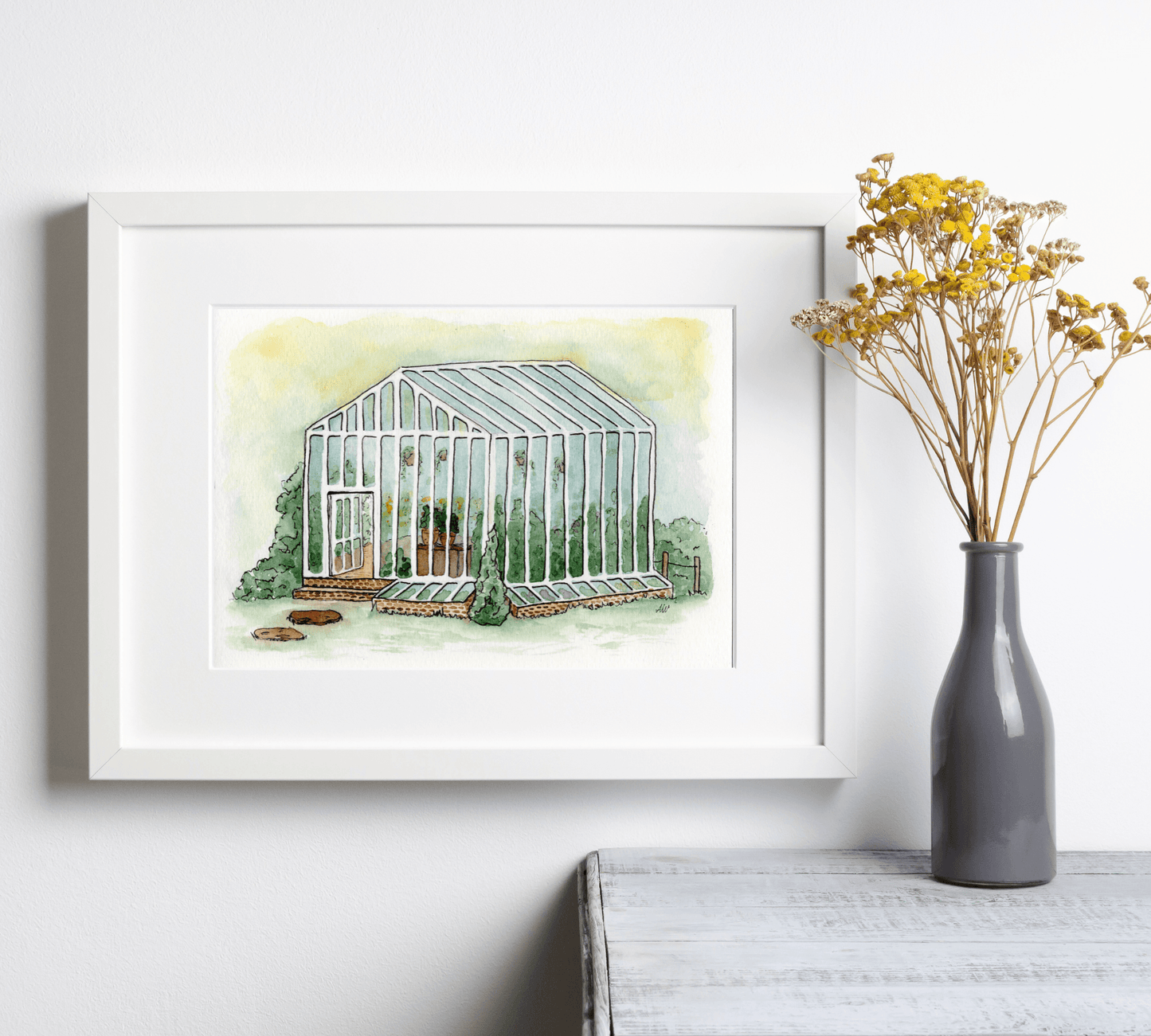 Greenhouse - Pen and Watercolor Archival Art Print