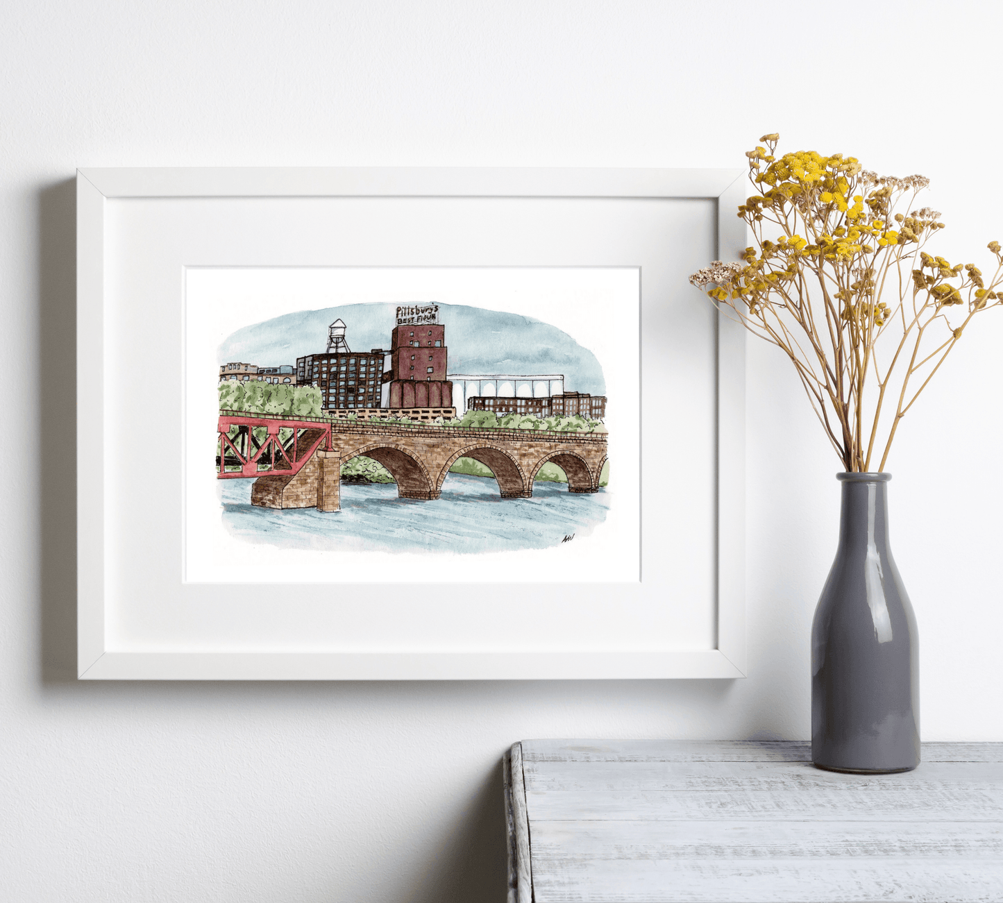Pillsbury at the Stone Arch - Pen and Watercolor Art - Archival Quality Art Print - alyssawhetstoneart