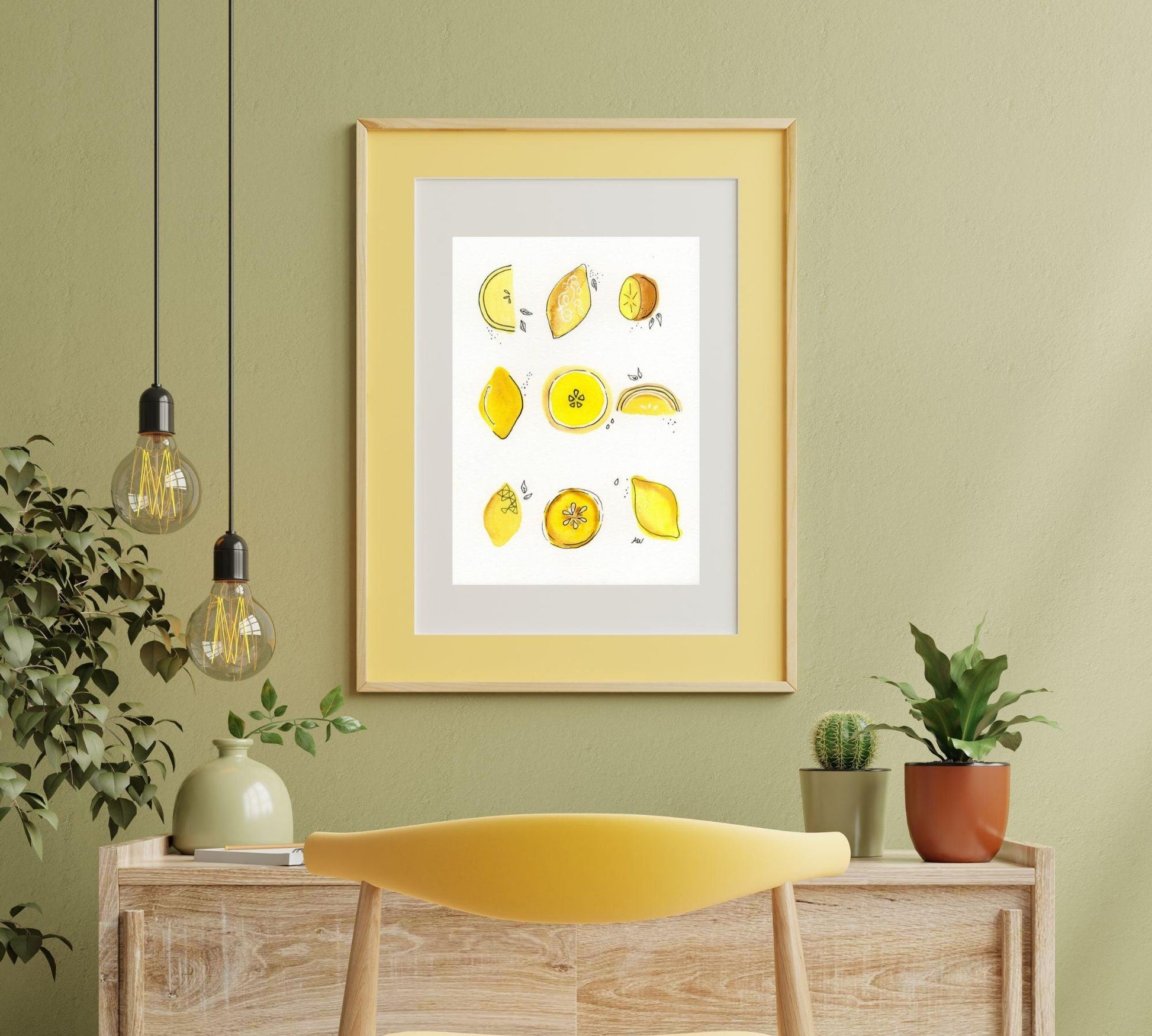 Lemons - Pen and Watercolor Archival Art Print - alyssawhetstoneart