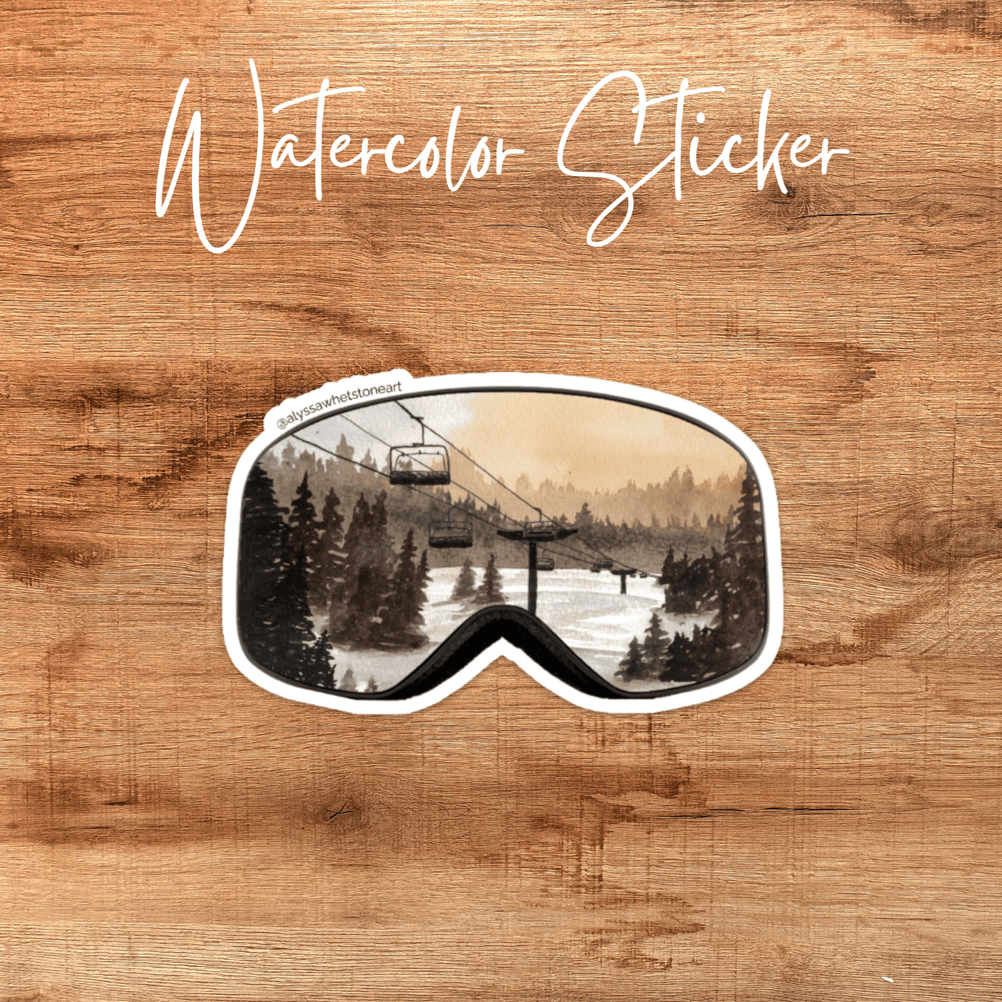 Sunset Ski Hill Vinyl Decal Sticker - Ski Goggle Outline - Vinyl Decal Sticker - alyssawhetstoneart