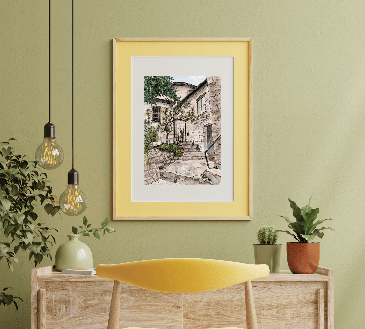 Eze Village France Pen and Watercolor Art - Archival Quality Art Print