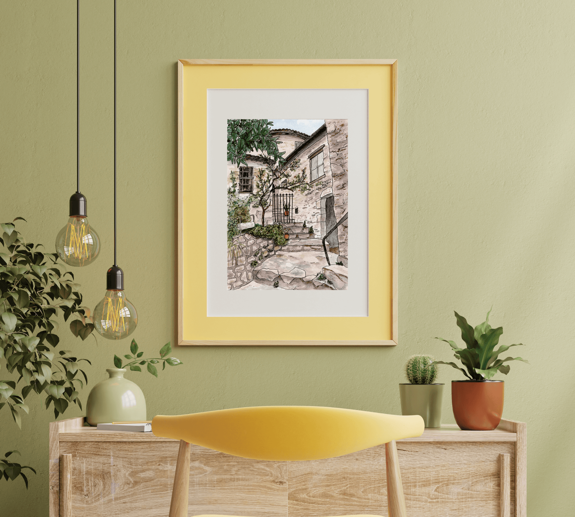 Eze Village France Pen and Watercolor Art - Archival Quality Art Print - alyssawhetstoneart