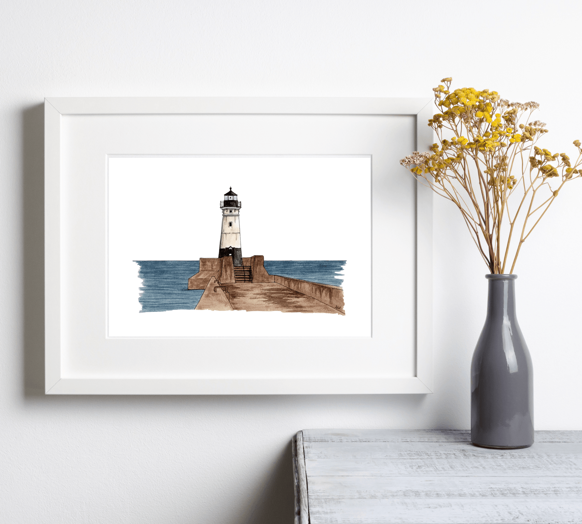 Duluth Lighthouse Illustration - Pen and Watercolor Art - Archival Quality Art Print - alyssawhetstoneart