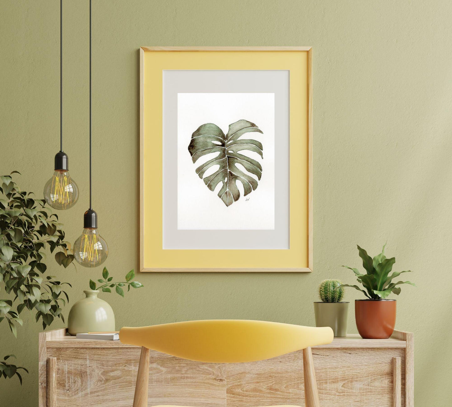 Monstera Leaf - Pen and Watercolor Archival Art Print - alyssawhetstoneart