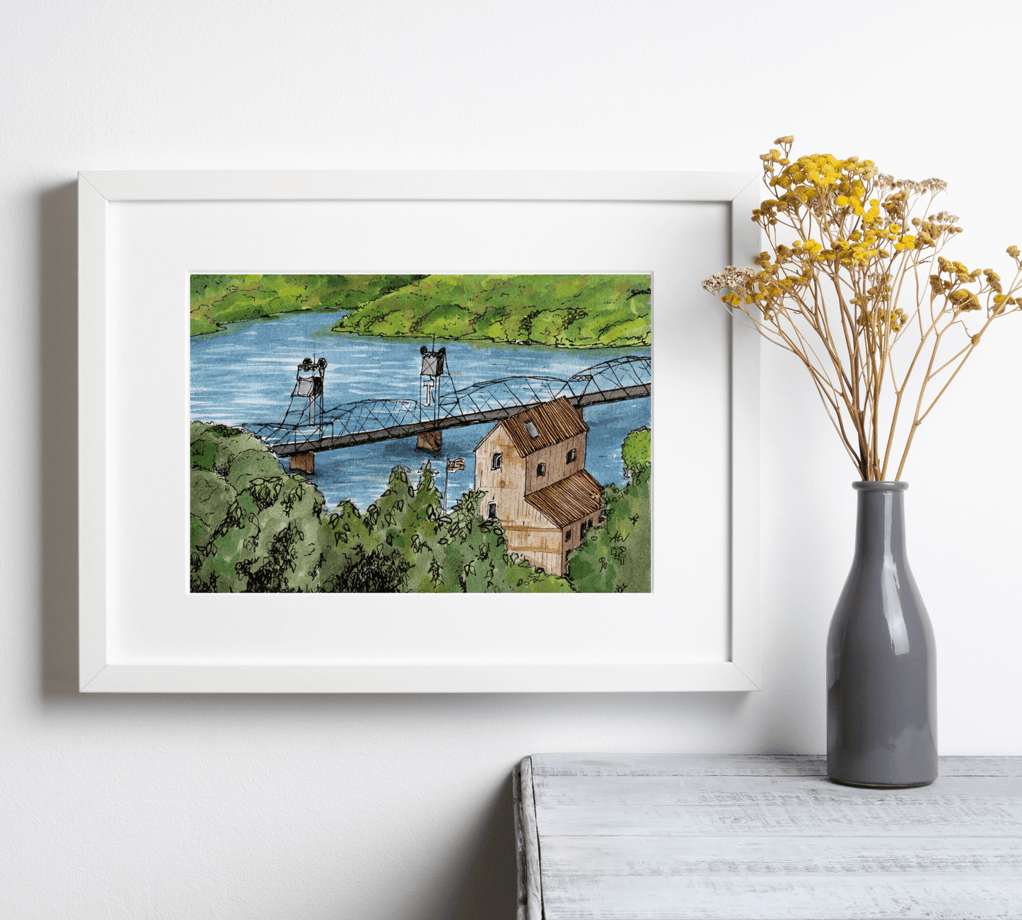 Stillwater in Pen and Watercolor - Archival Quality Art Print