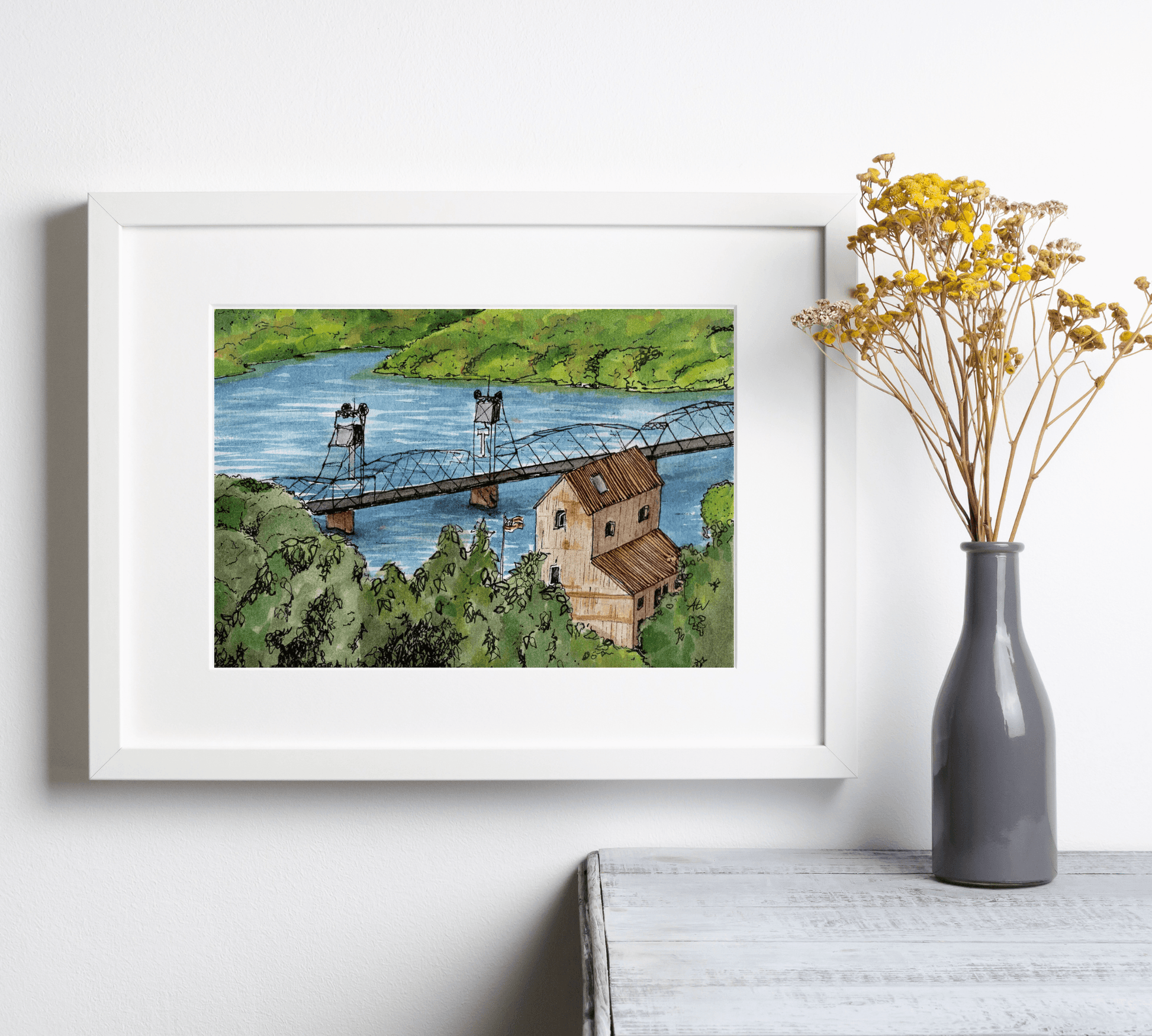 Stillwater in Pen and Watercolor - Archival Quality Art Print - alyssawhetstoneart