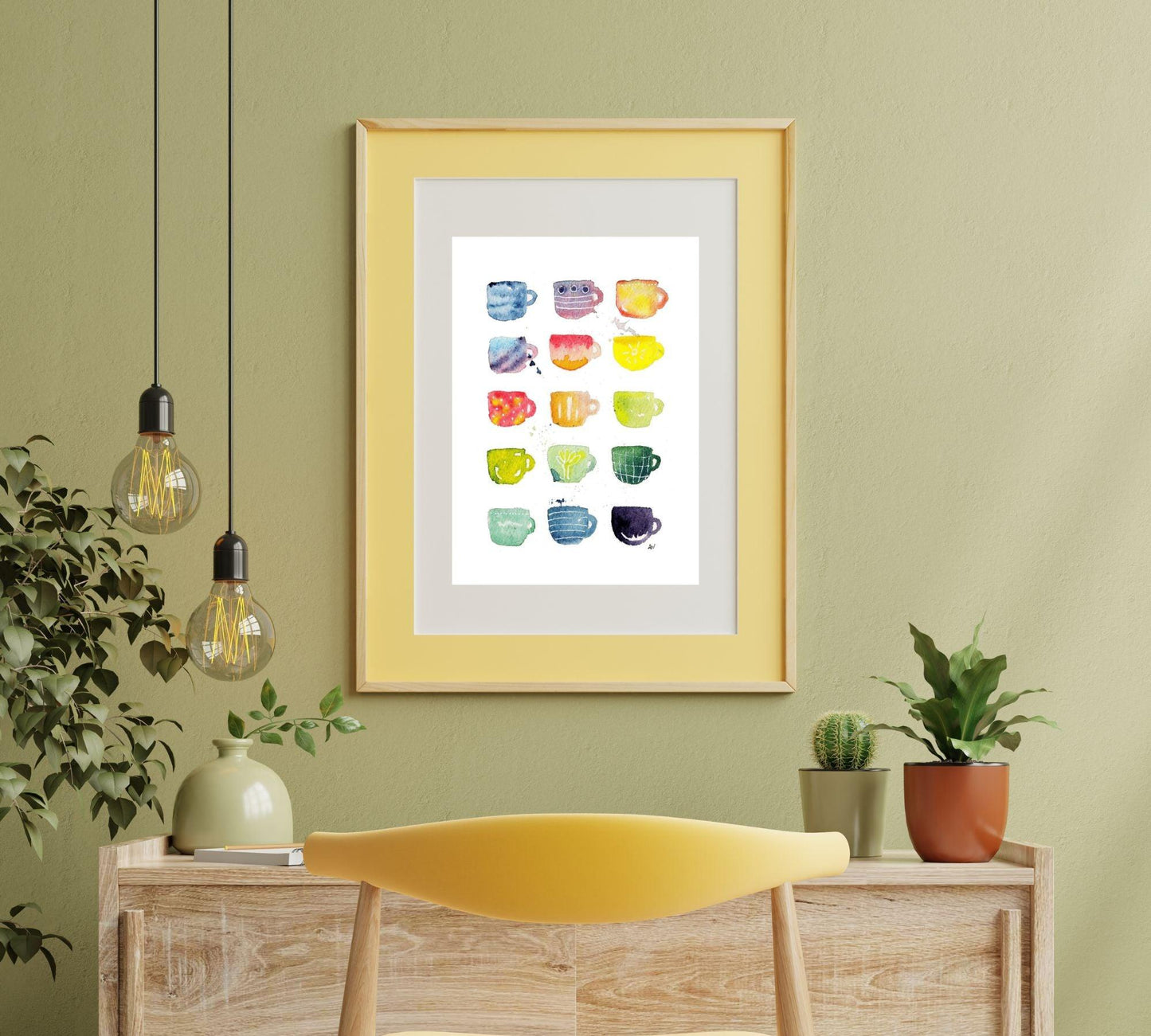 Rainbow Mug - Pen and Watercolor Archival Art Print