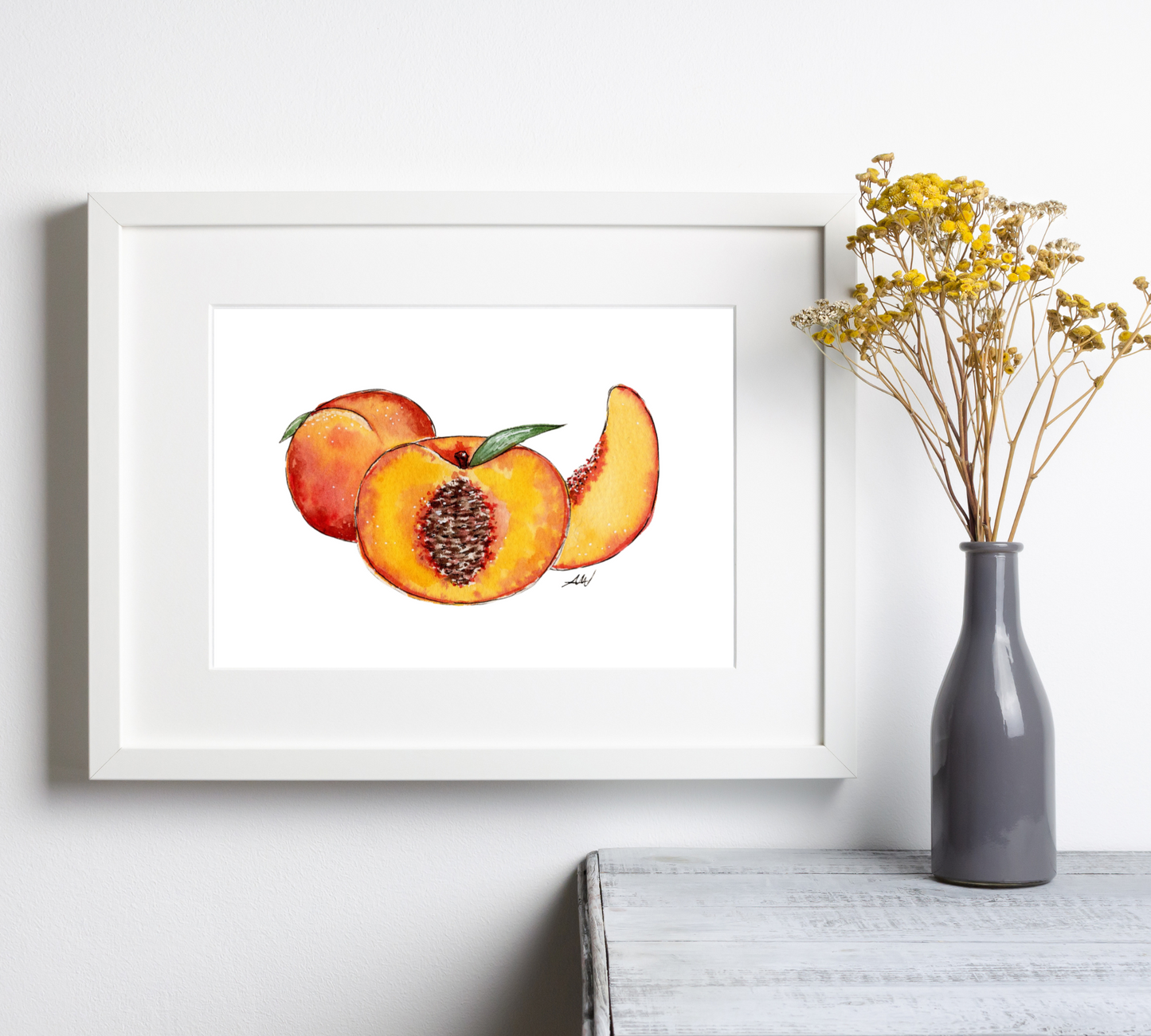 Peaches - Pen and Watercolor Archival Art Print - alyssawhetstoneart