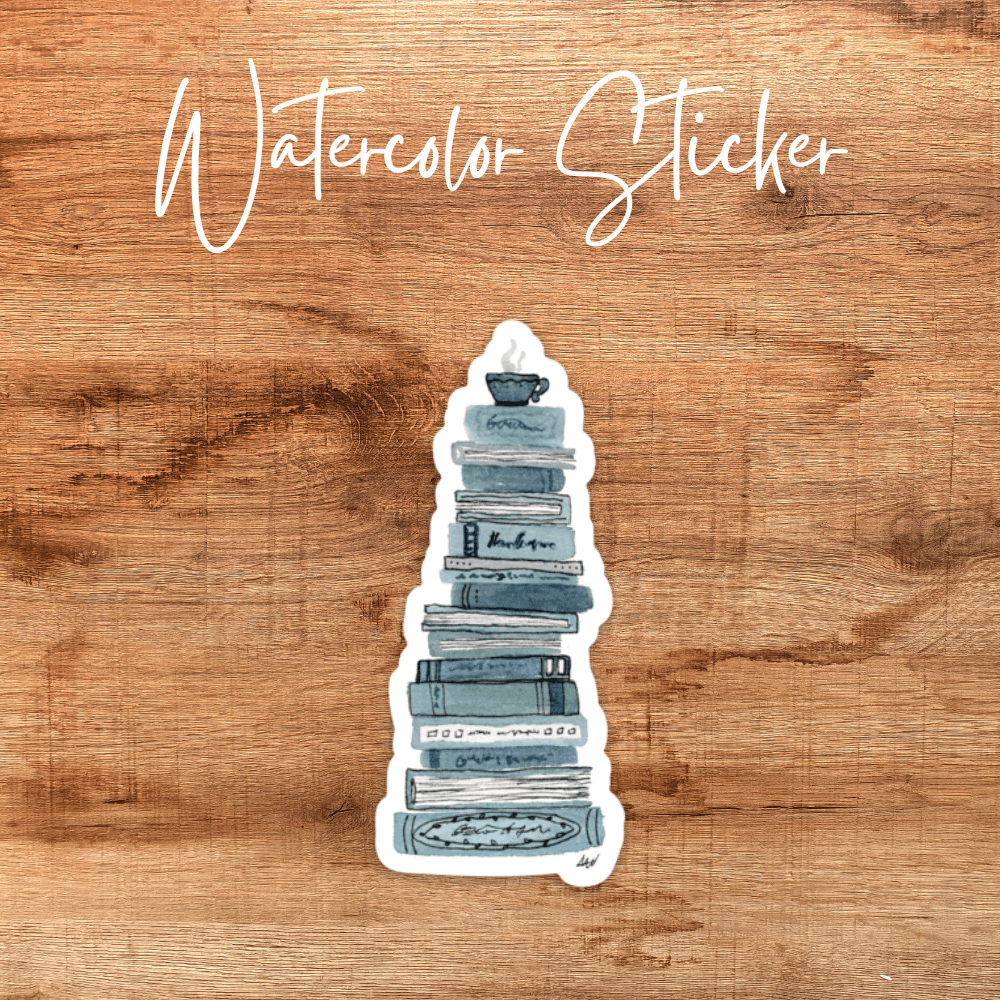 Stack of Books and a Cup of Tea - Vinyl Decal Sticker - alyssawhetstoneart
