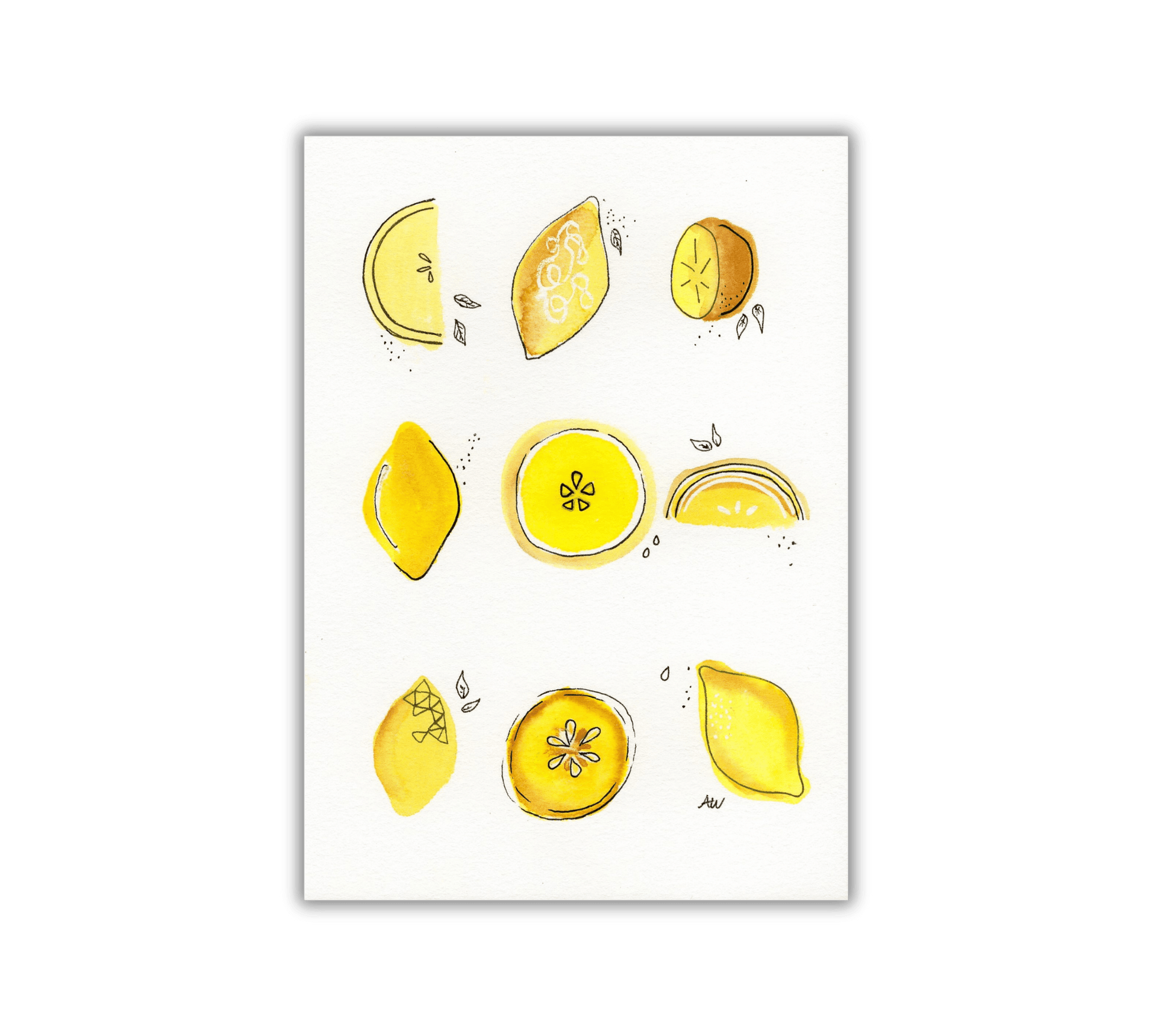 Lemons - Pen and Watercolor Archival Art Print - alyssawhetstoneart