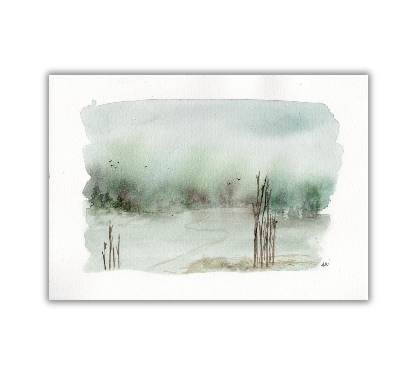 Misty Field - Pen and Watercolor Archival Art Print - alyssawhetstoneart