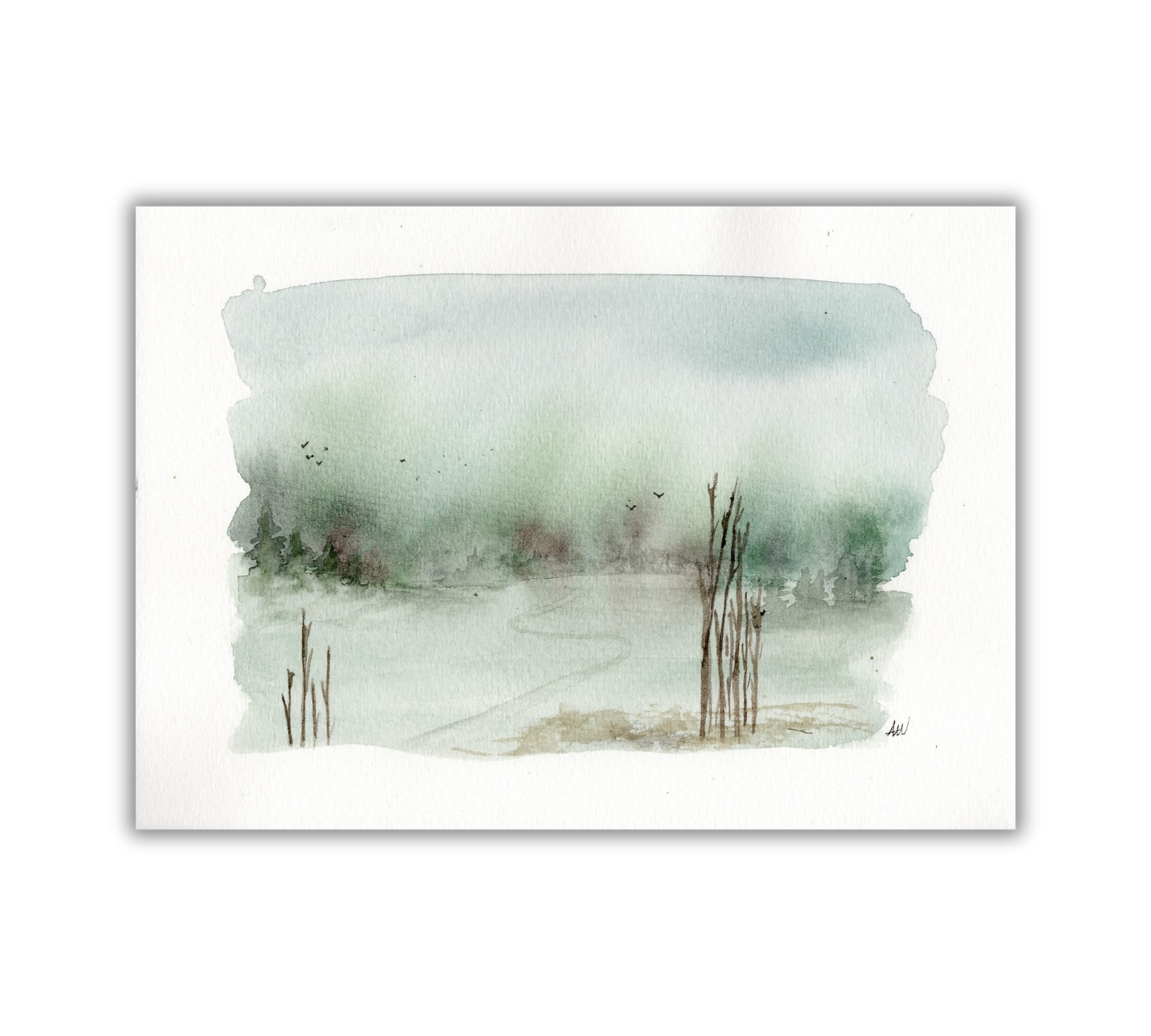 Misty Field - Pen and Watercolor Archival Art Print - alyssawhetstoneart