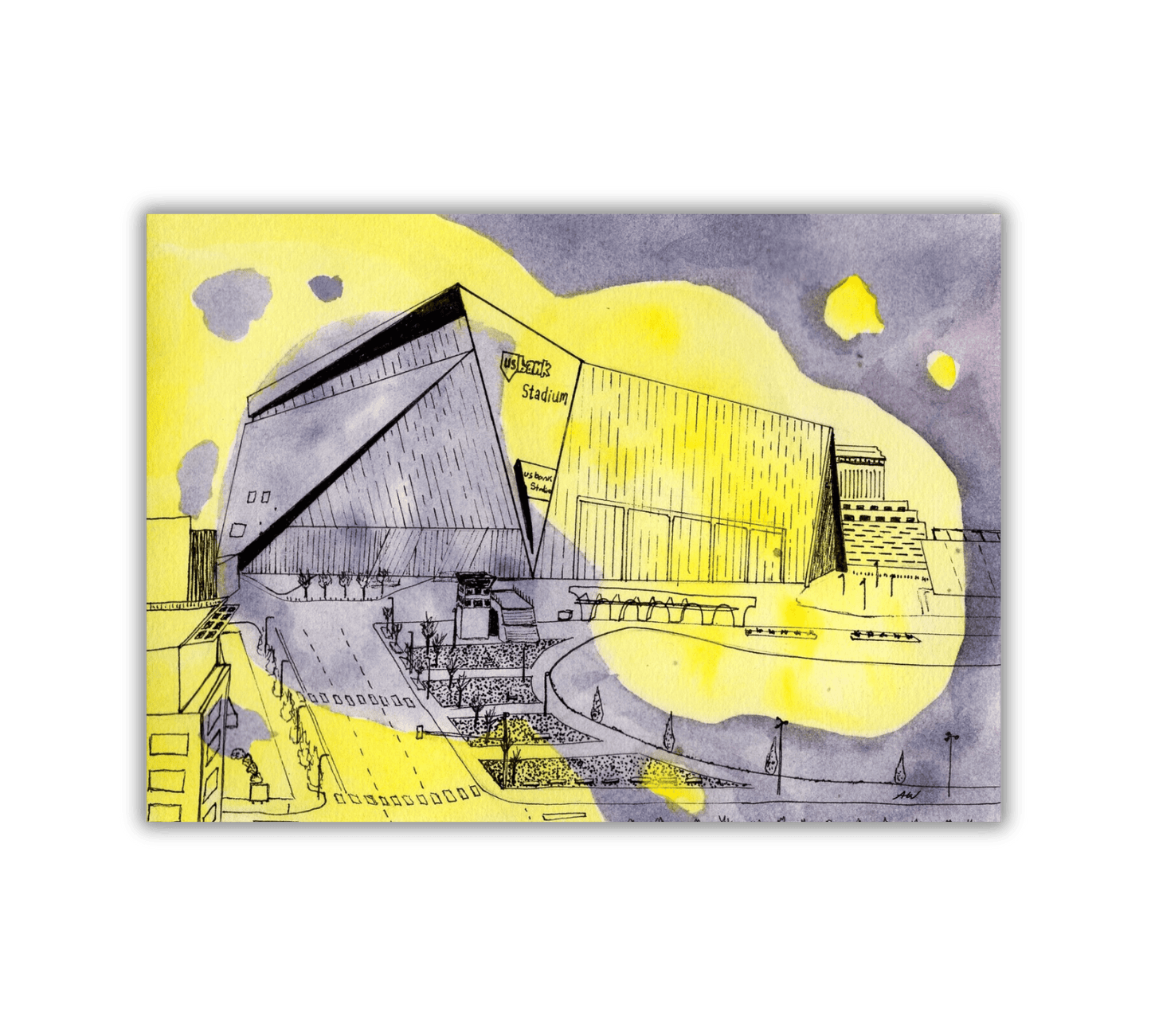 US Bank Stadium in Pen and Watercolor - Archival Quality Art Print