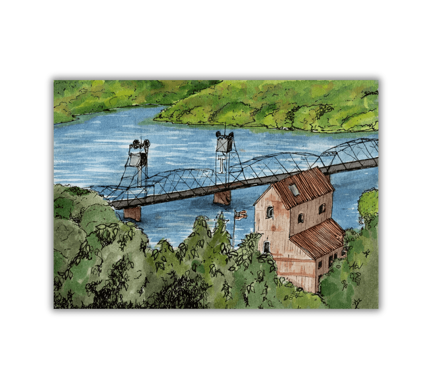 Stillwater in Pen and Watercolor - Archival Quality Art Print