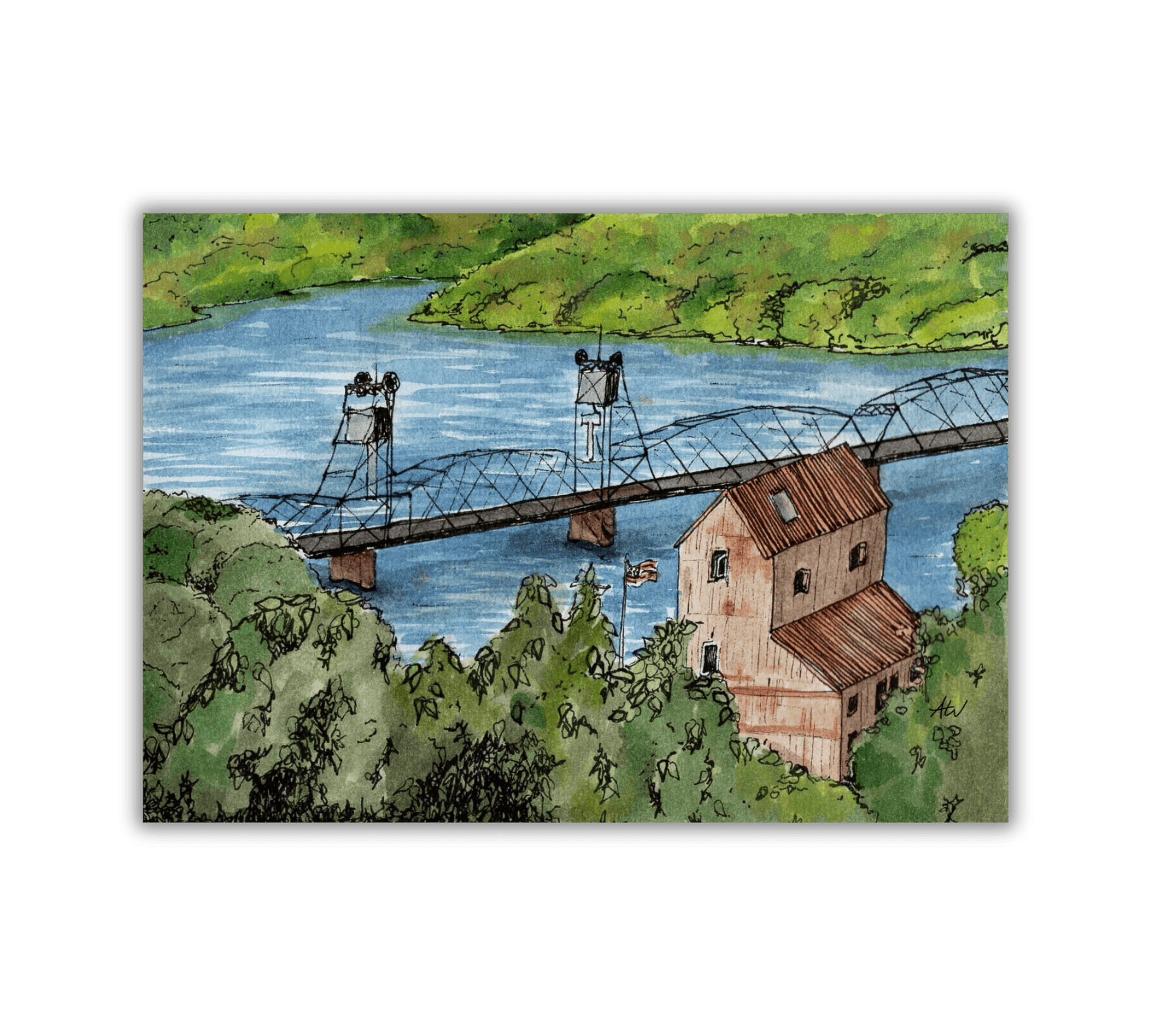Stillwater in Pen and Watercolor - Archival Quality Art Print - alyssawhetstoneart