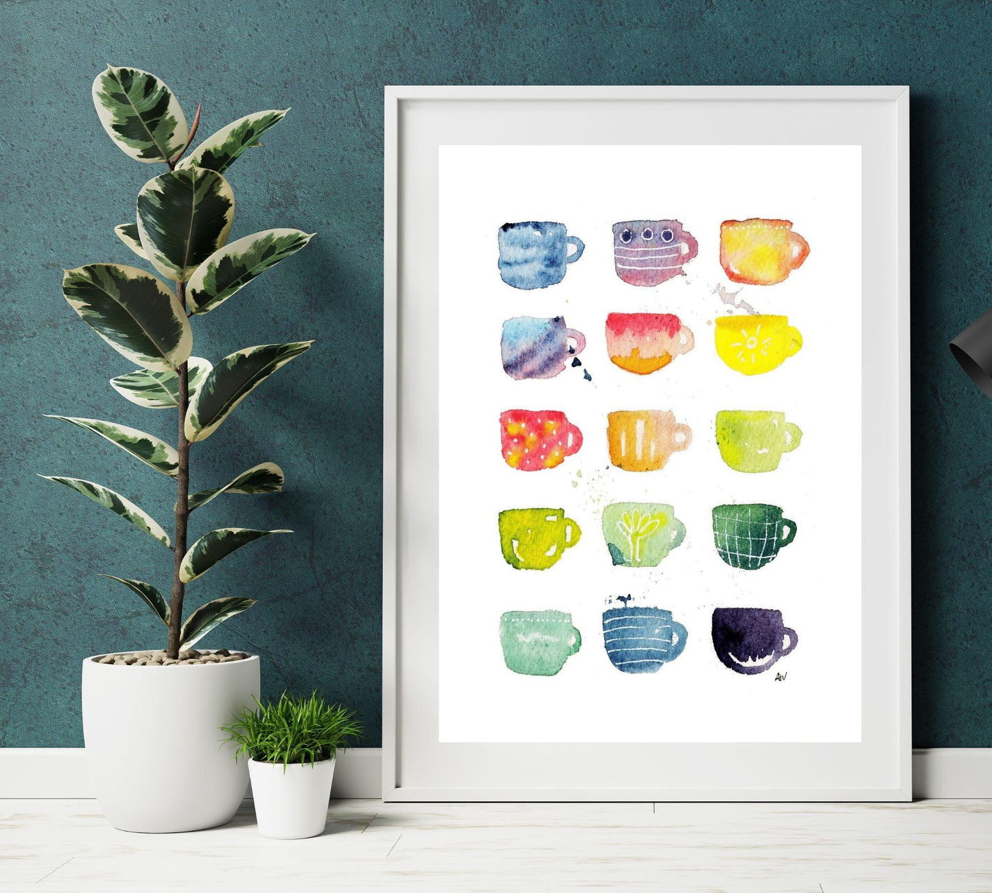 Rainbow Mug - Pen and Watercolor Archival Art Print