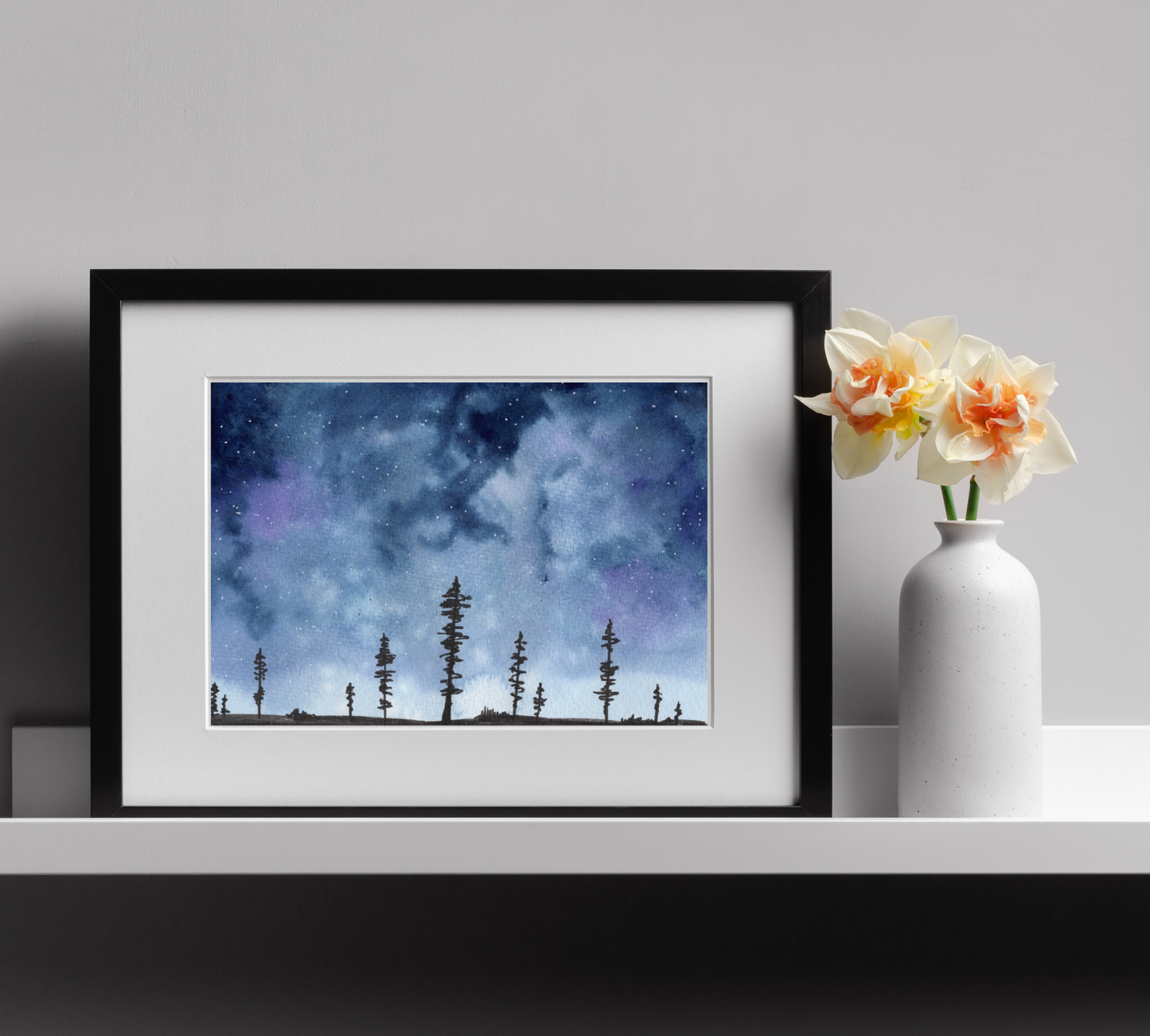Stormy Night Sky - Pen and Watercolor Archival Art Print - alyssawhetstoneart