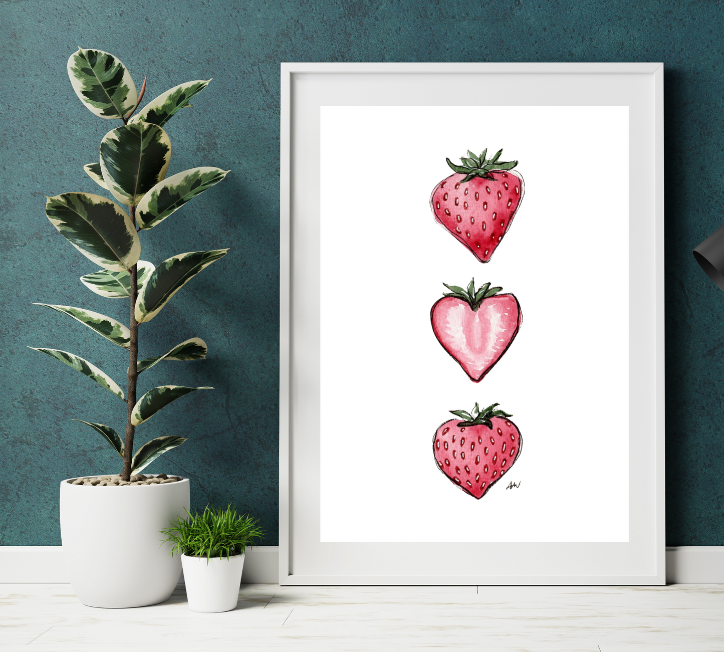 Strawberries - Pen and Watercolor Archival Art Print - alyssawhetstoneart