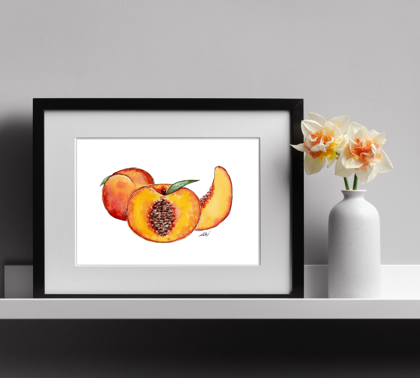 Peaches - Pen and Watercolor Archival Art Print - alyssawhetstoneart