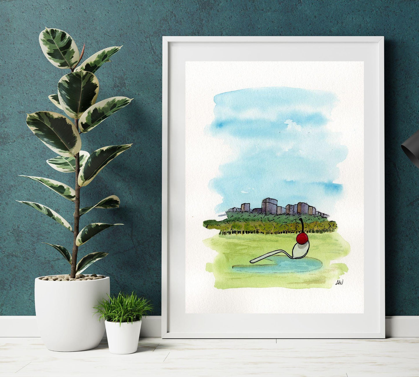 Cherry and Spoon in Pen and Watercolor - Archival Quality Art Print - alyssawhetstoneart