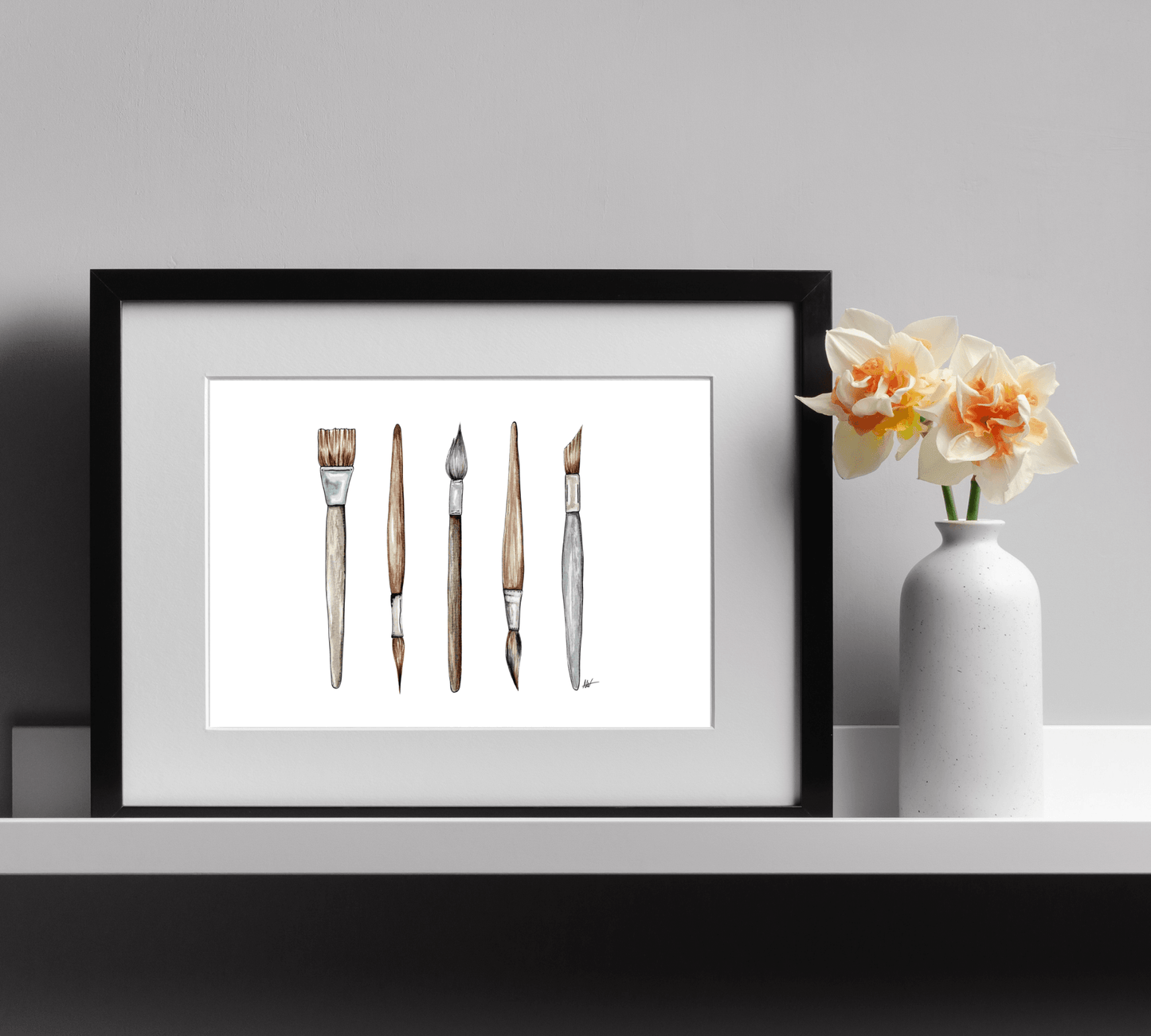 Paint Brushes Illustration - Pen and Watercolor Art - Archival Quality Art Print