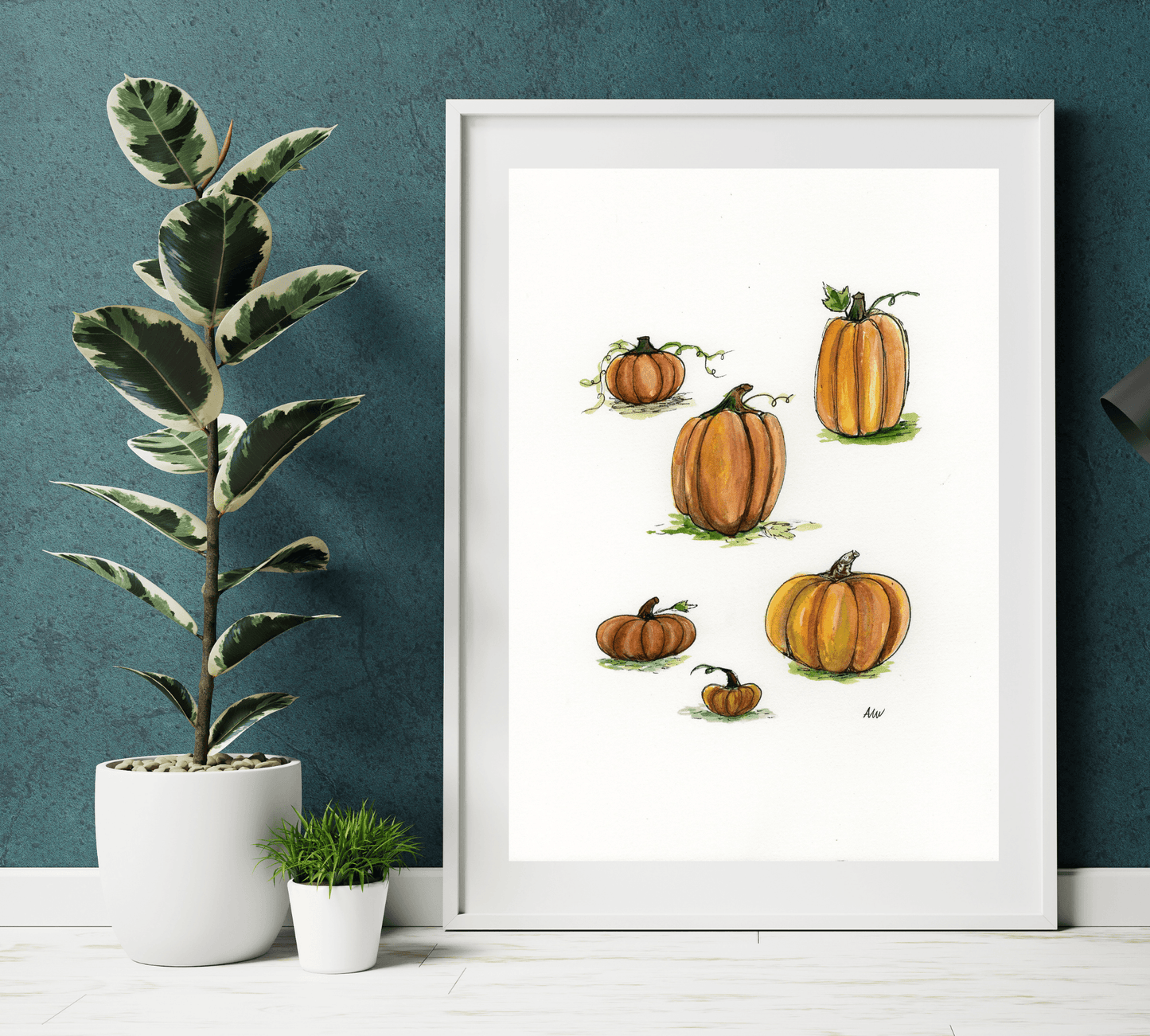Pumpkins - Pen and Watercolor Archival Art Print
