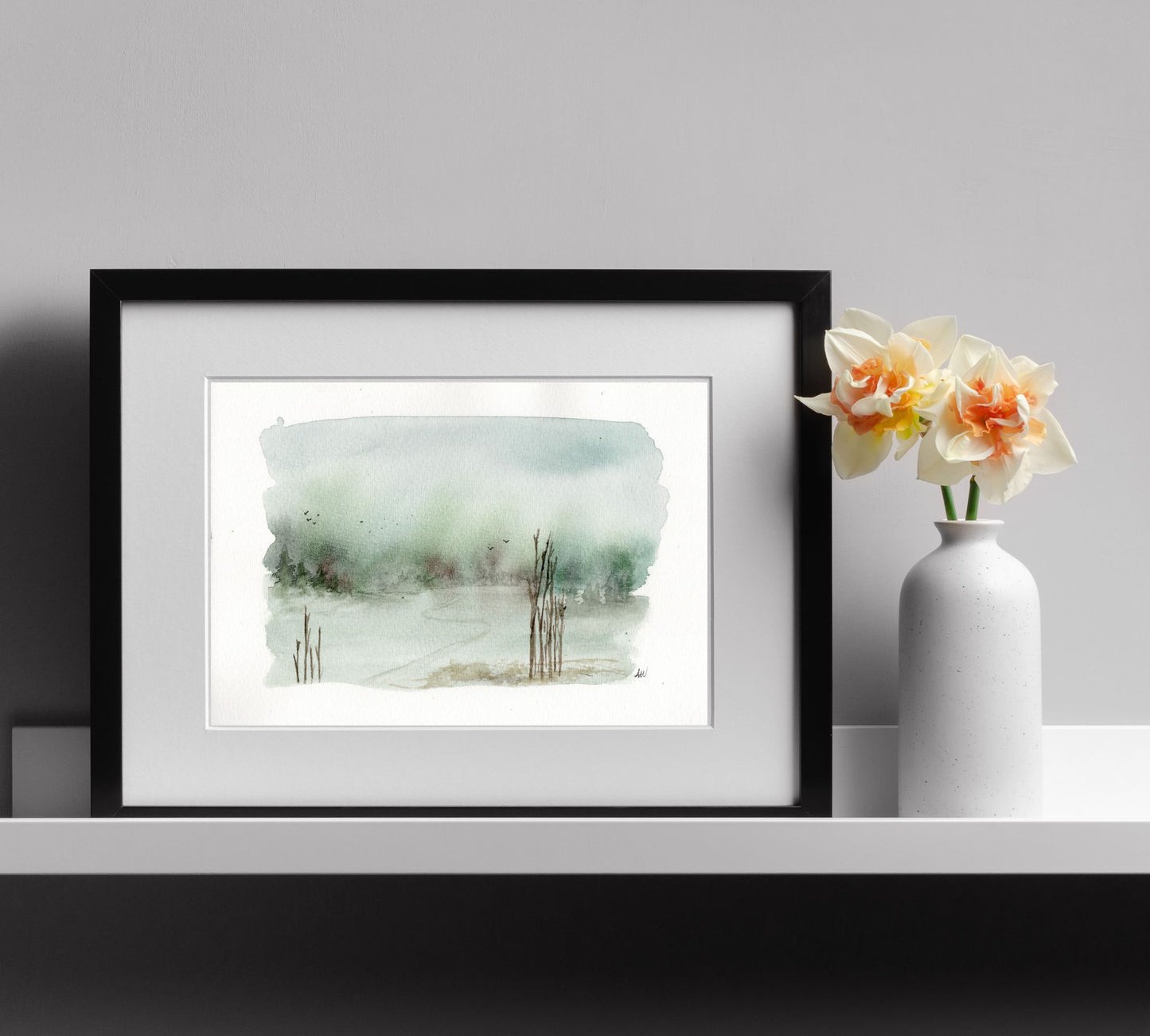 Misty Field - Pen and Watercolor Archival Art Print - alyssawhetstoneart