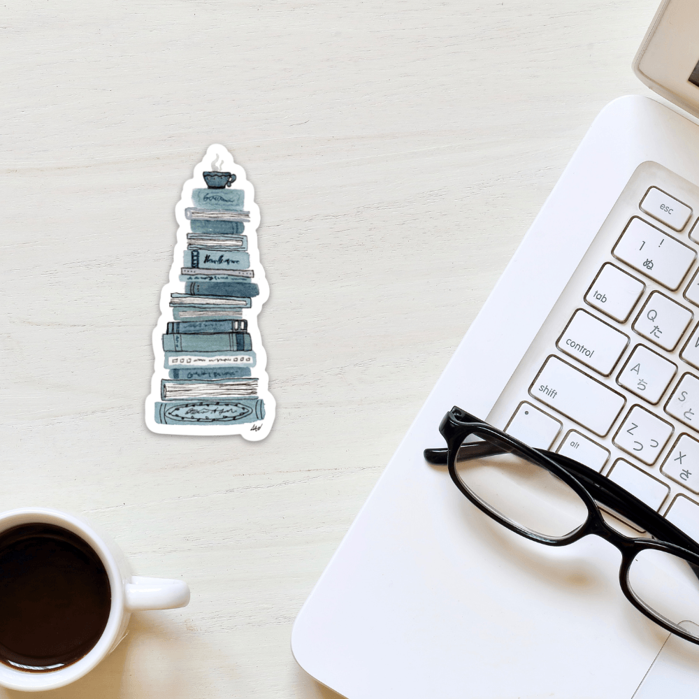Stack of Books and a Cup of Tea - Vinyl Decal Sticker - alyssawhetstoneart