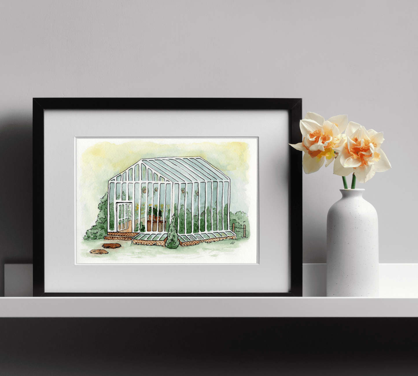 Greenhouse - Pen and Watercolor Archival Art Print