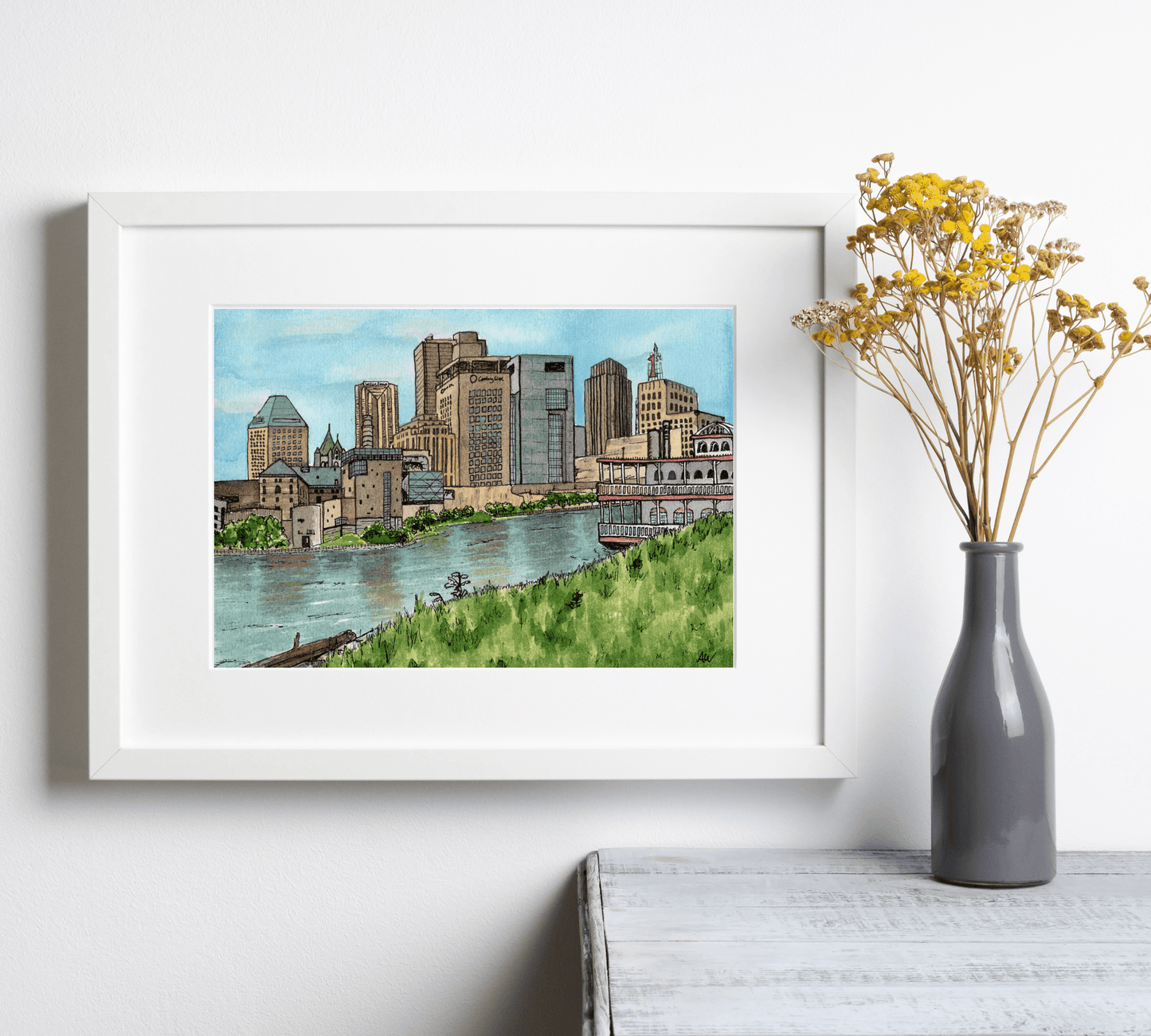 St. Paul Skyline in Pen and Watercolor - Archival Quality Art Print
