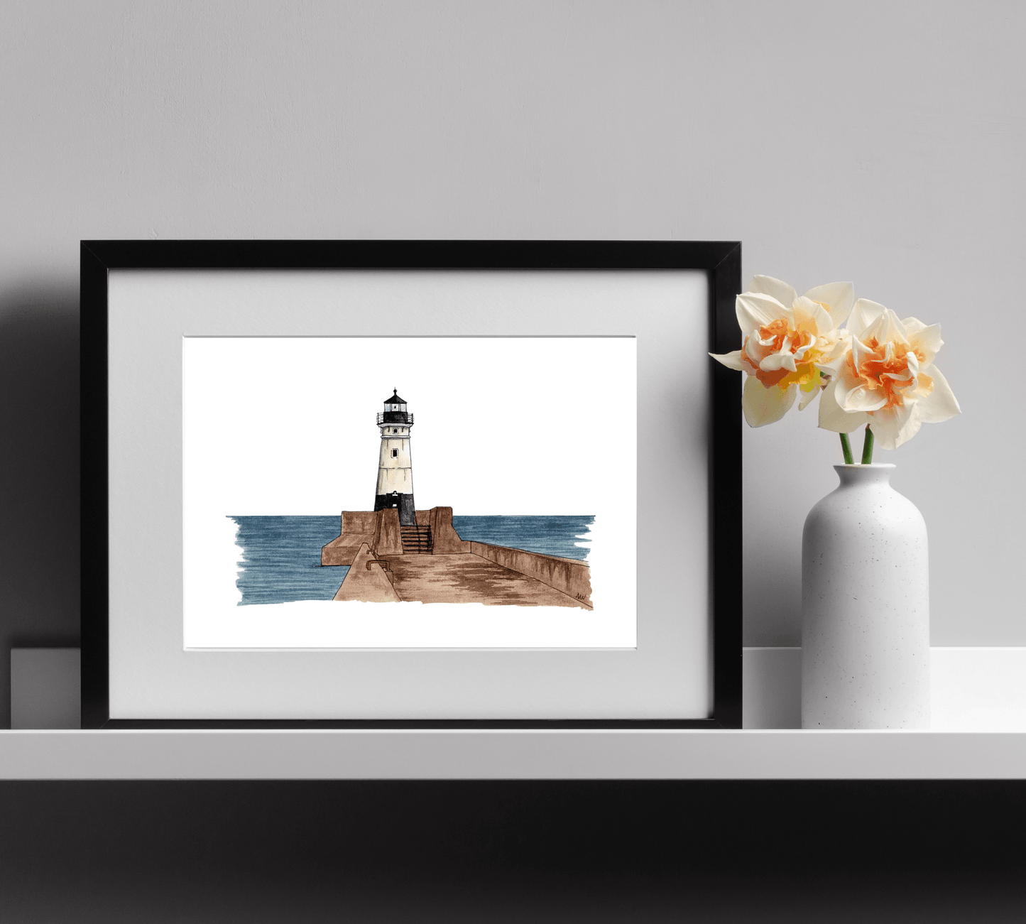 Duluth Lighthouse Illustration - Pen and Watercolor Art - Archival Quality Art Print - alyssawhetstoneart