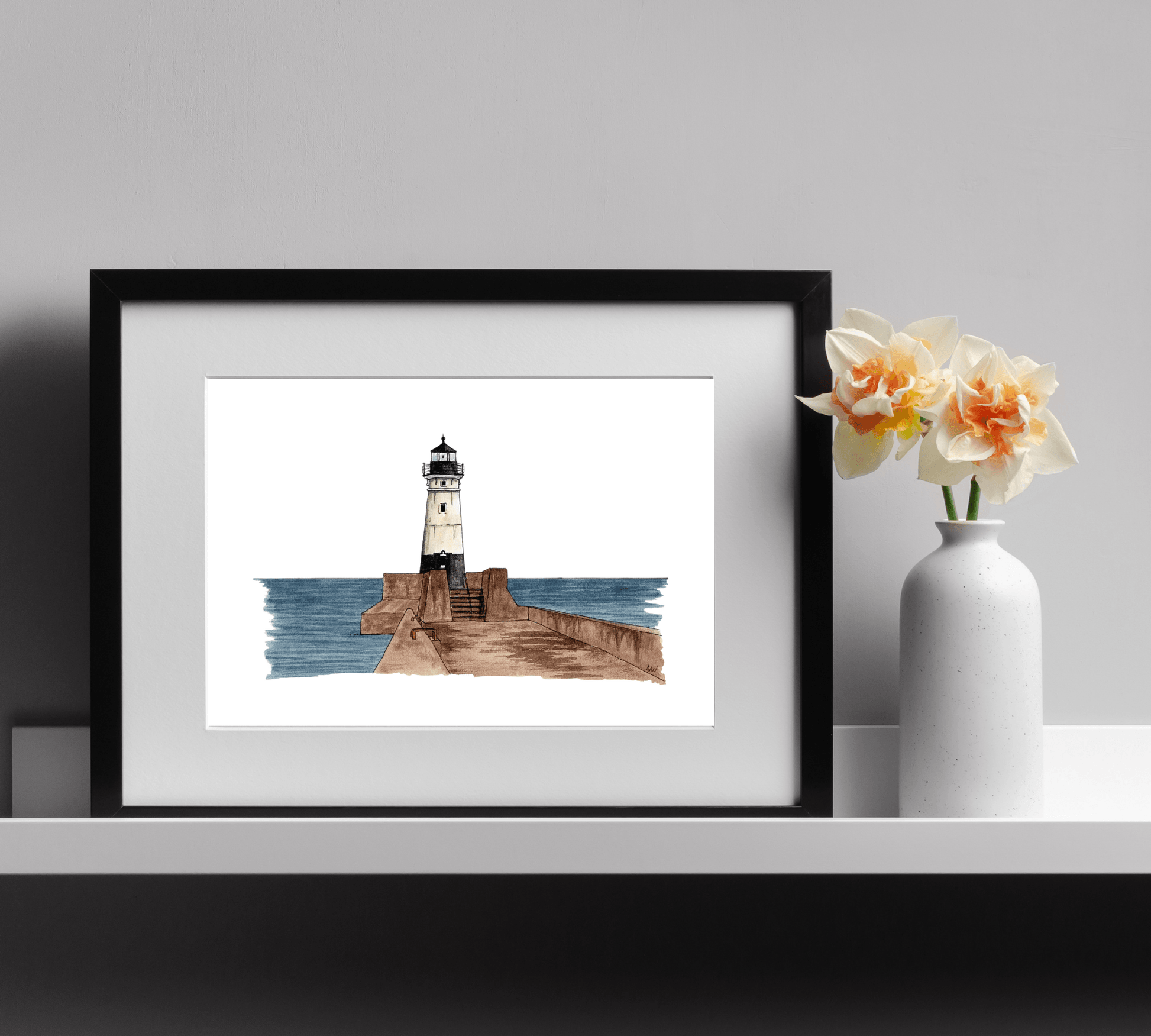 Duluth Lighthouse Illustration - Pen and Watercolor Art - Archival Quality Art Print - alyssawhetstoneart