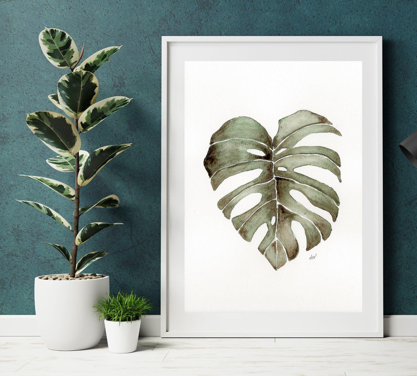 Monstera Leaf - Pen and Watercolor Archival Art Print - alyssawhetstoneart