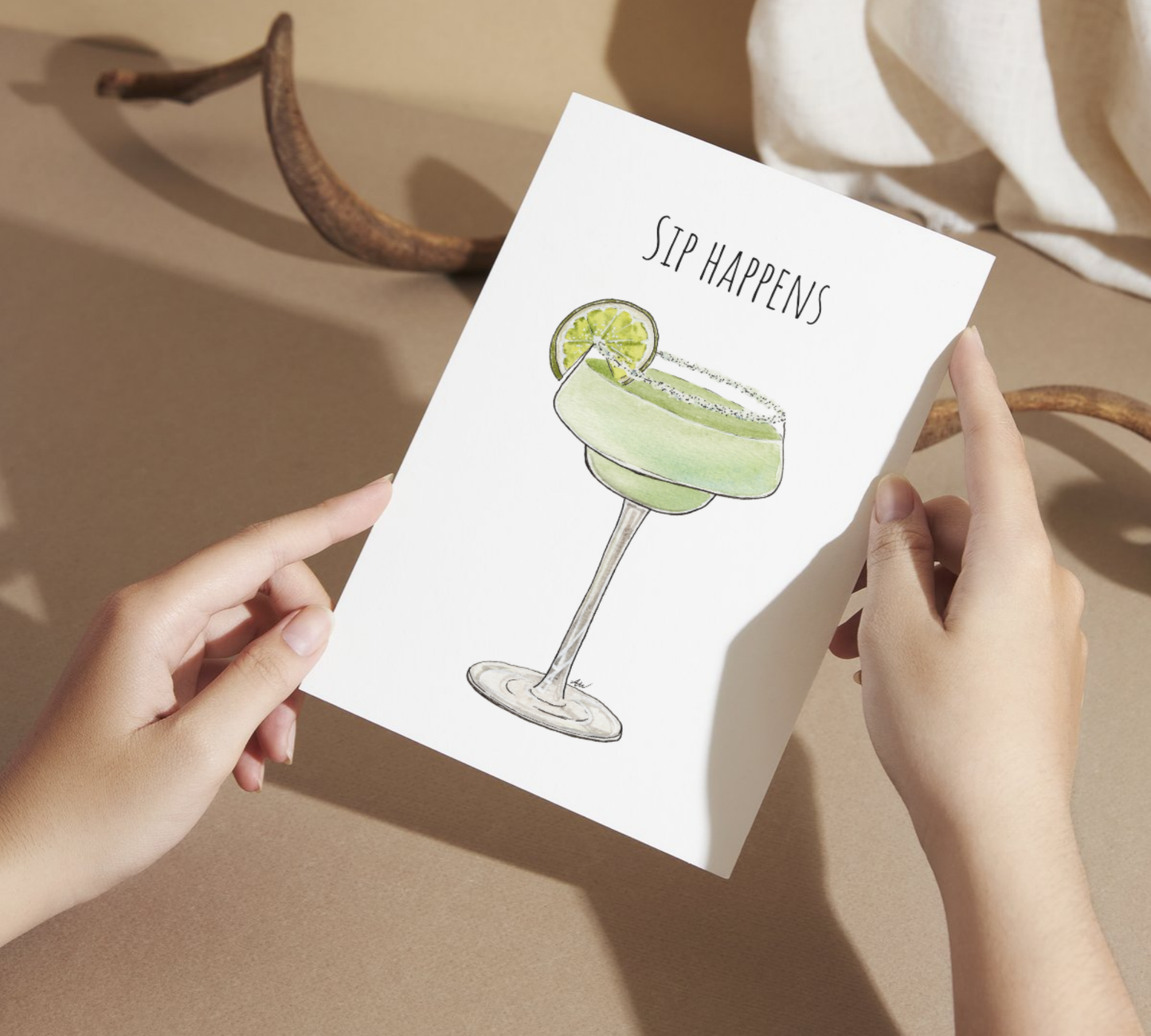 Sip Happens Watercolor Greeting Card - alyssawhetstoneart