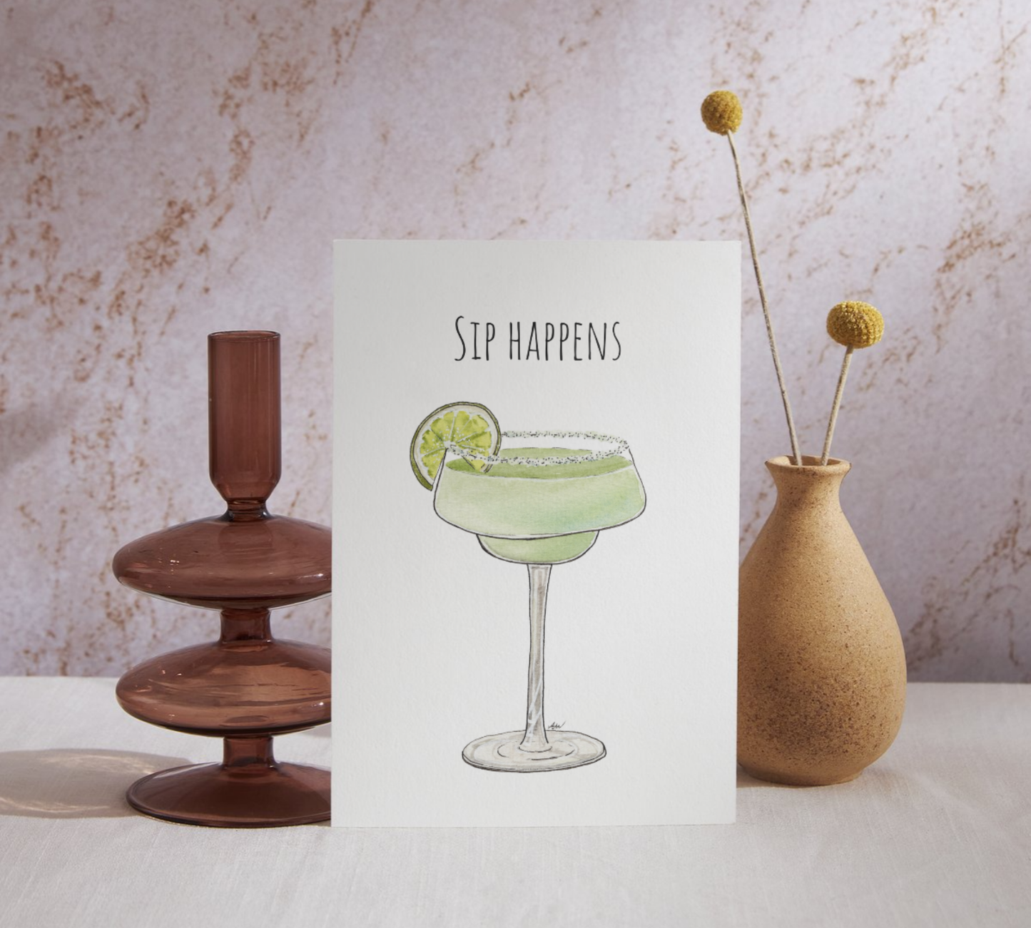 Sip Happens Watercolor Greeting Card - alyssawhetstoneart