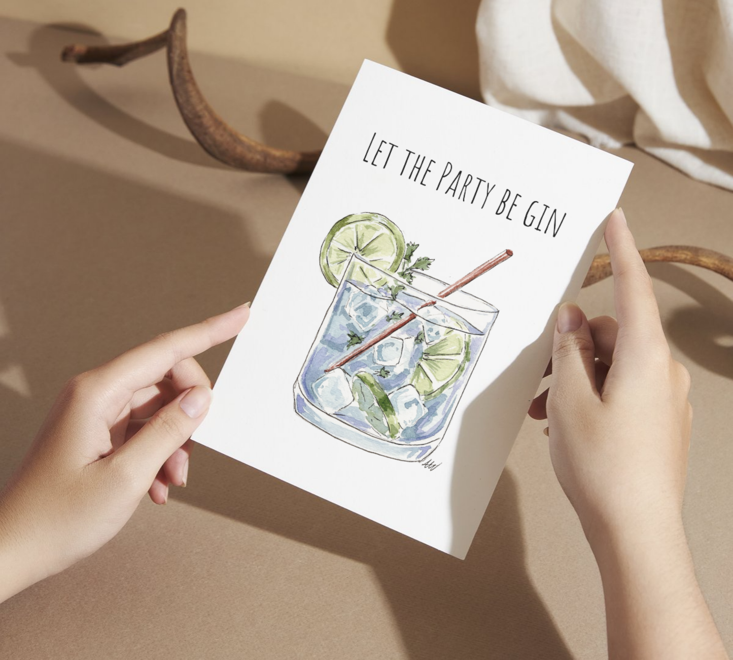 Let the Party Be Gin Watercolor Greeting Card - alyssawhetstoneart
