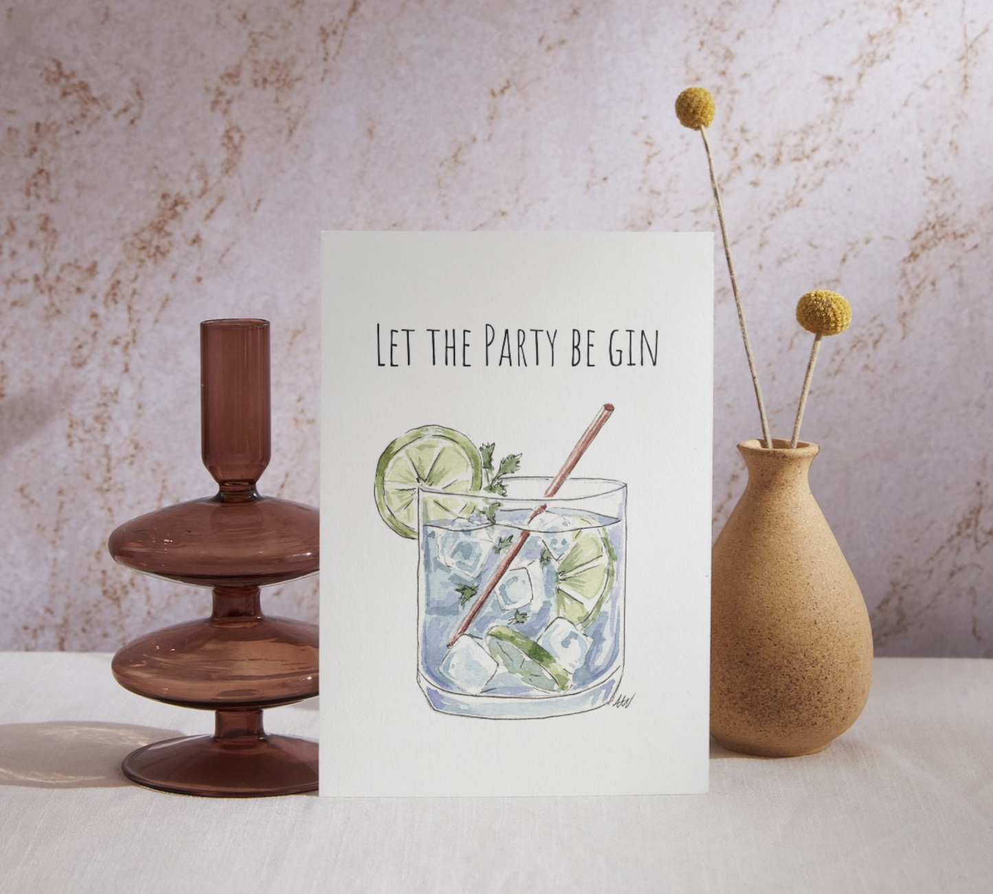 Let the Party Be Gin Watercolor Greeting Card - alyssawhetstoneart