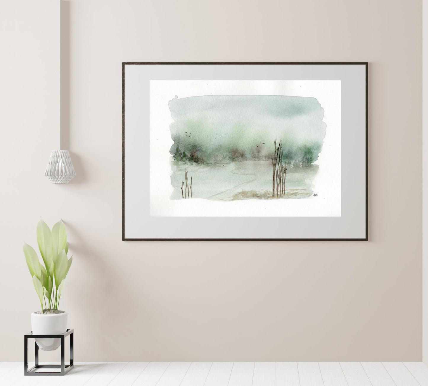 Misty Field - Pen and Watercolor Archival Art Print - alyssawhetstoneart