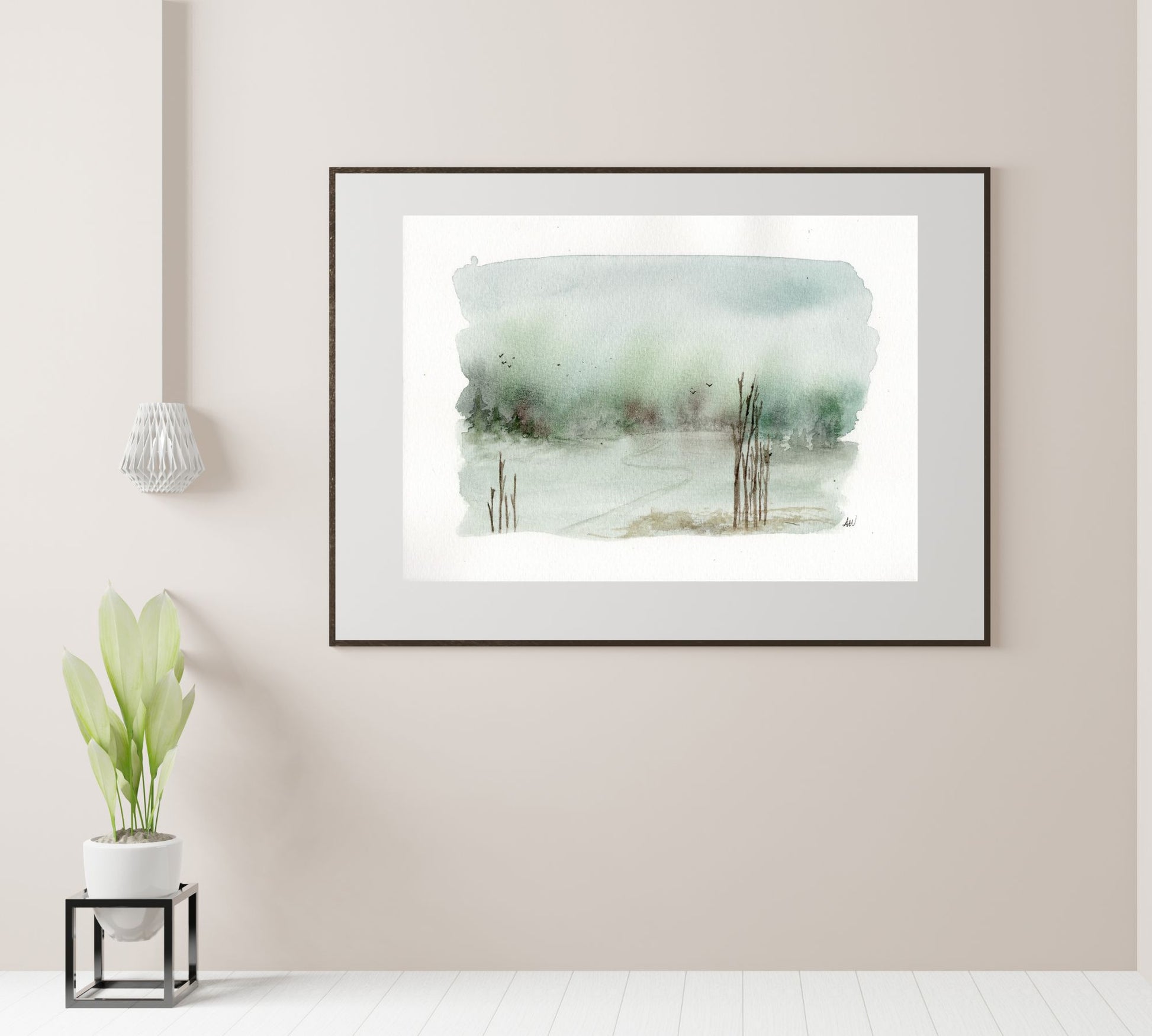 Misty Field - Pen and Watercolor Archival Art Print - alyssawhetstoneart