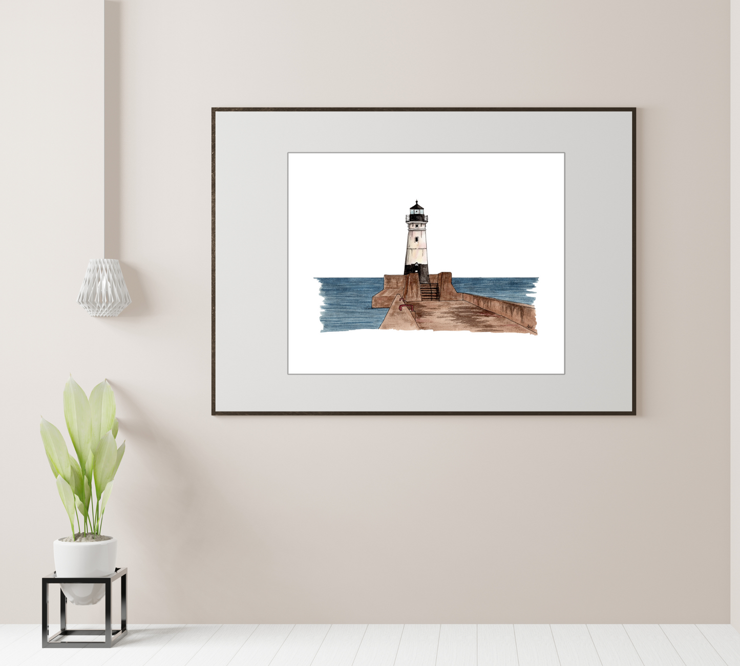 Duluth Lighthouse Illustration - Pen and Watercolor Art - Archival Quality Art Print