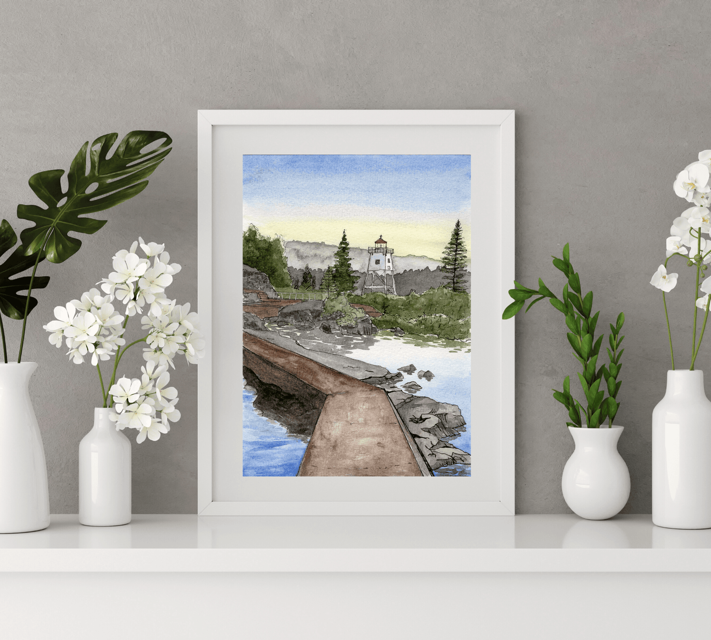 Artist's Point Grand Marais Pen and Watercolor Art - Archival Quality Art Print