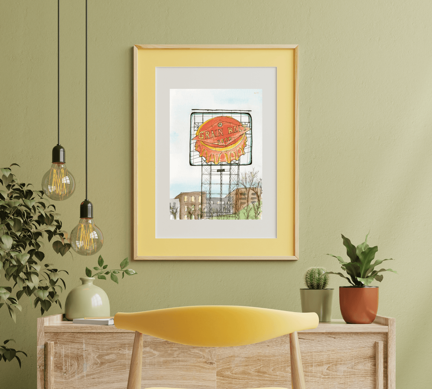 Grain Belt Beer Sign in Minneapolis - Pen and Watercolor Art - Archival Quality Art Print